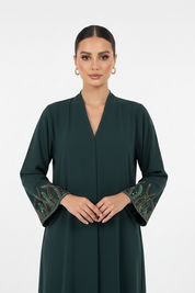 C 2137 Dark Green Beaded Abaya
