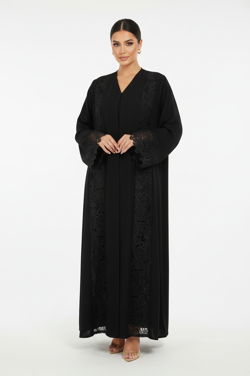 C 2140 Black Lace Abaya