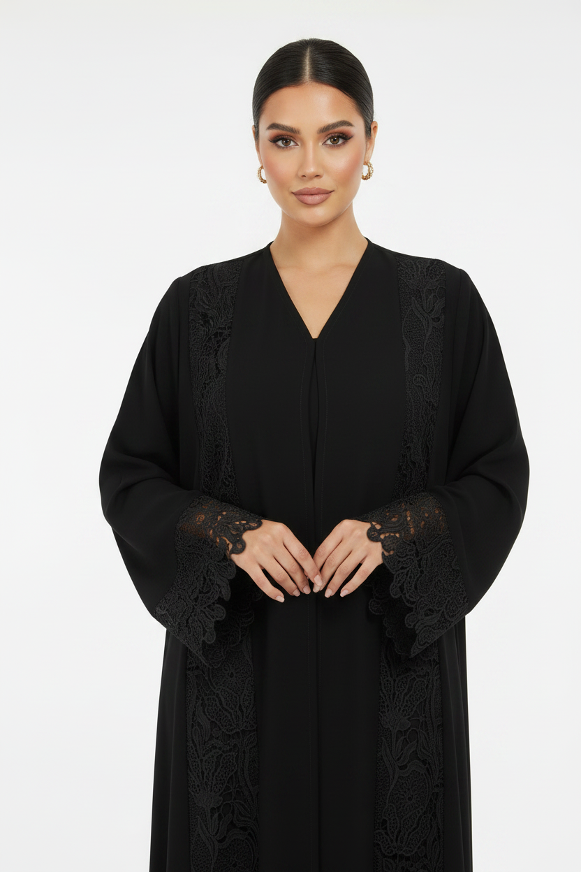 C 2140 Black Lace Abaya