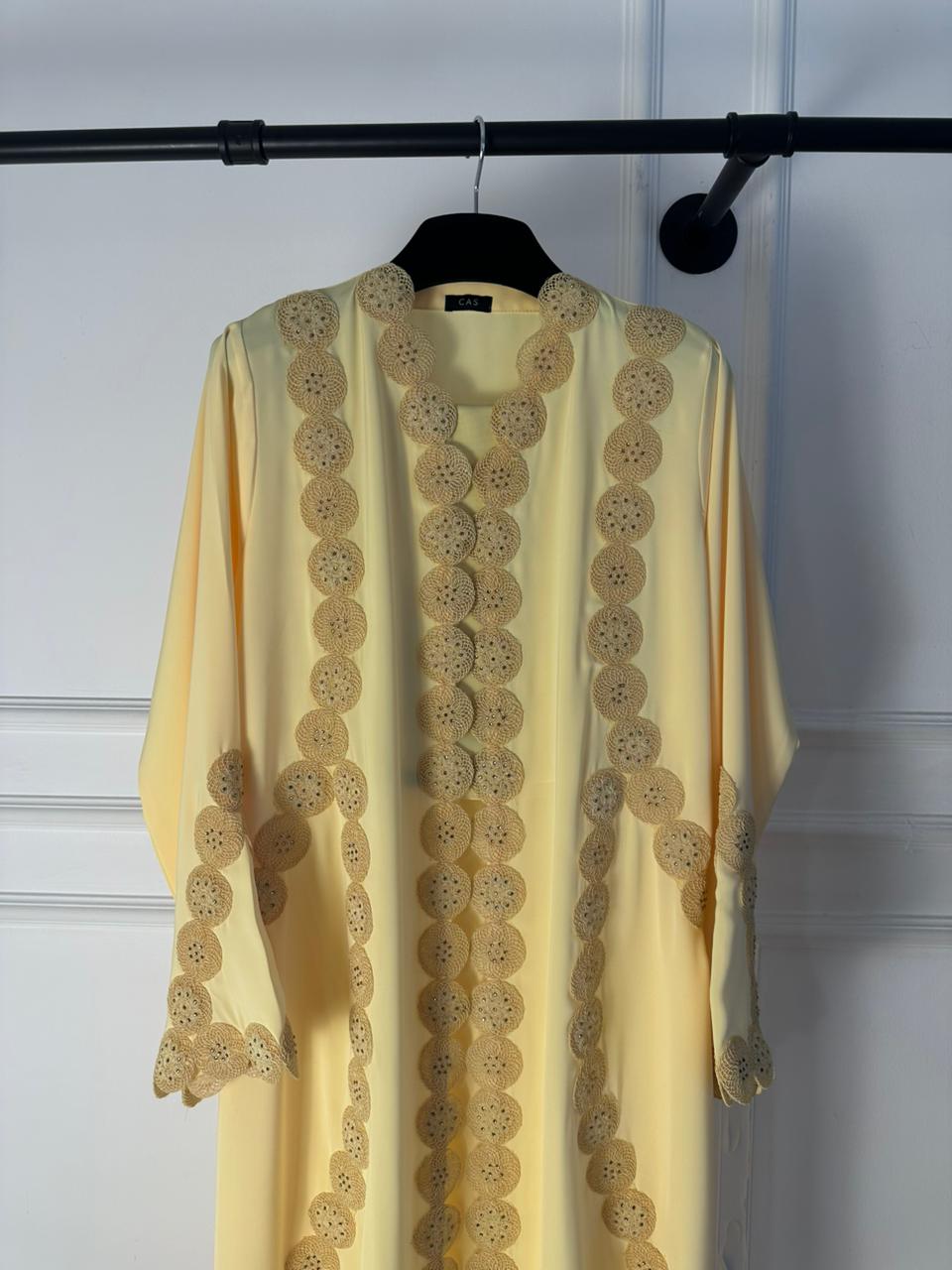 C 2142-01 Yellow Crystal Lace Abaya