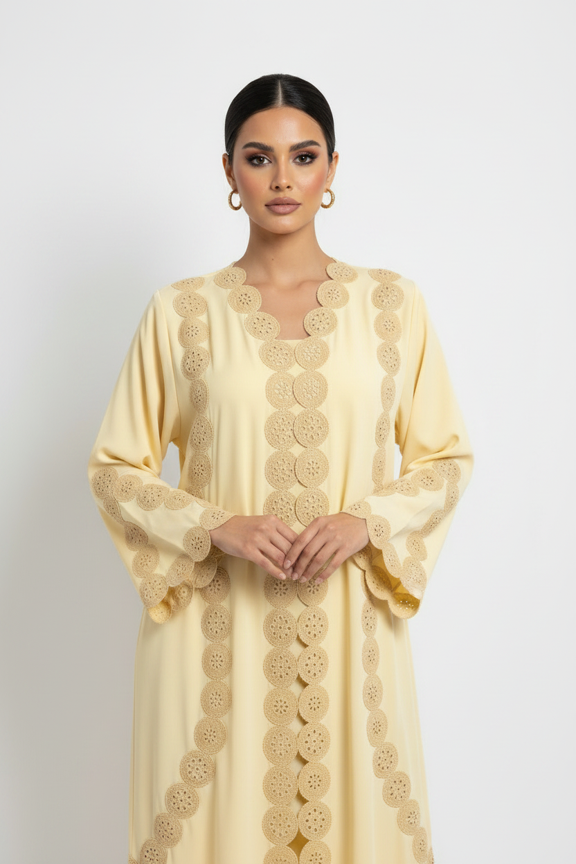 C 2142-01 Yellow Crystal Lace Abaya