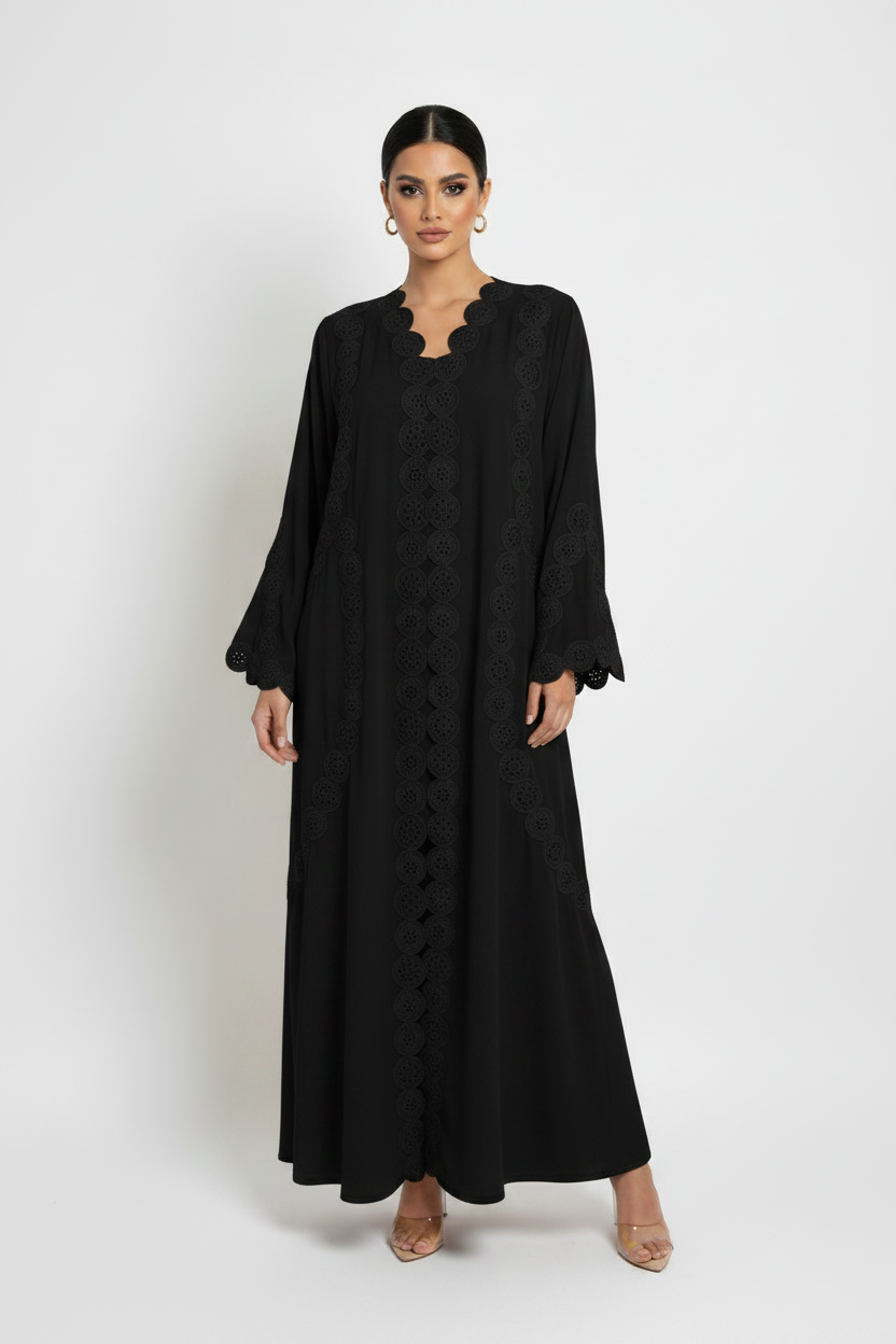 C 2142-02 Black Crystal Lace Abaya