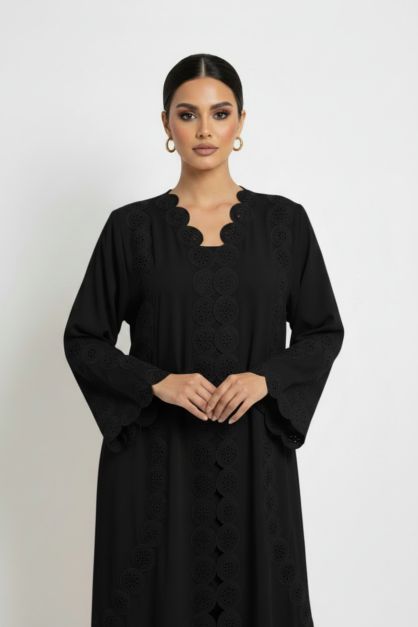 C 2142-02 Black Crystal Lace Abaya