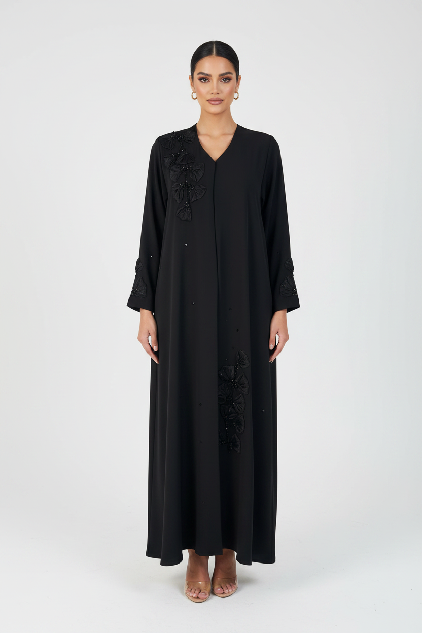 C 2145 Black Beaded Abaya