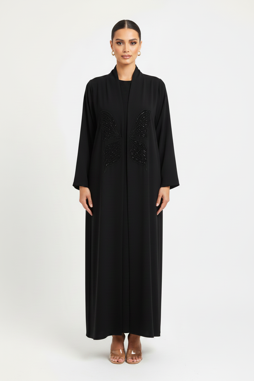 C 2146 Black Butterfly Beaded Abaya