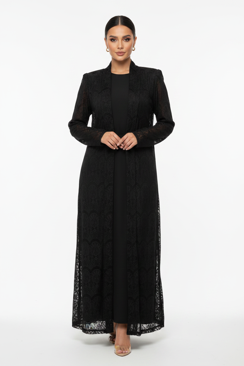 C 2148 Black Dantel Abaya
