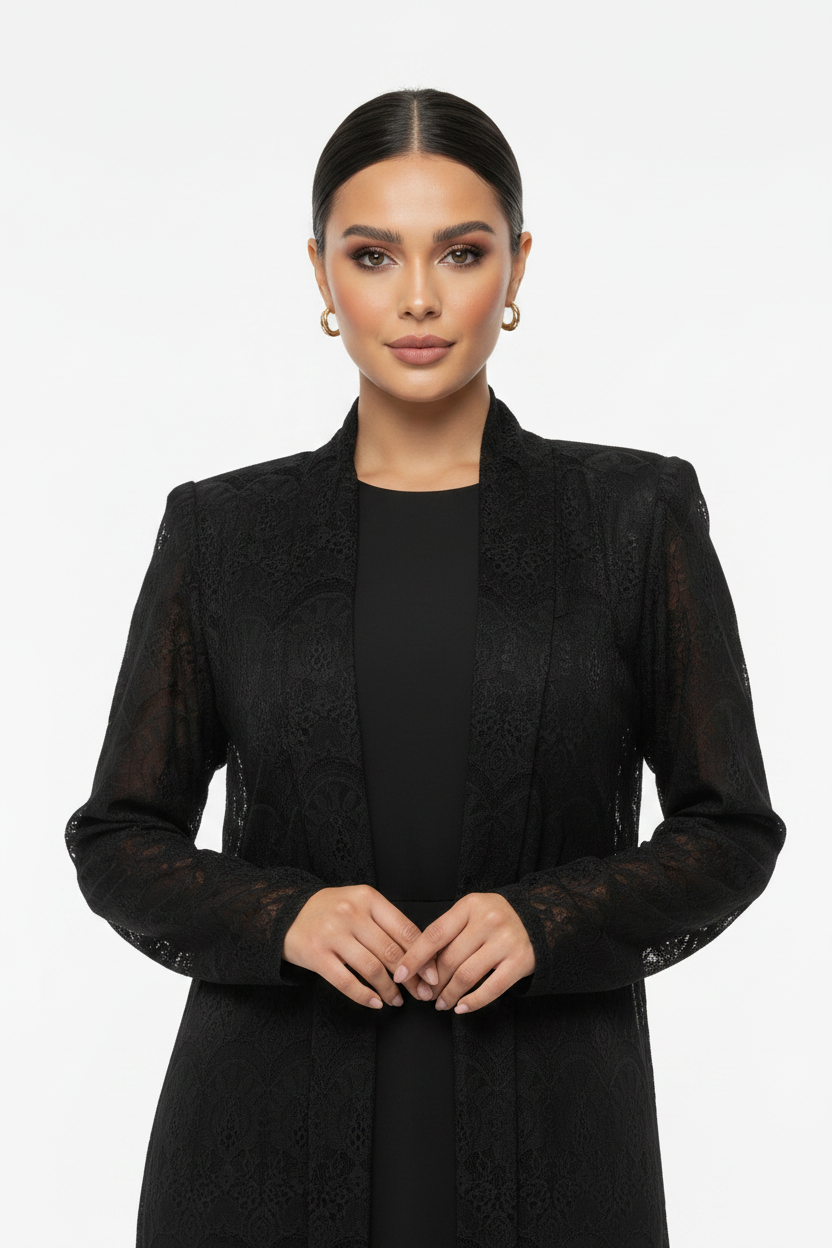 C 2148 Black Dantel Abaya
