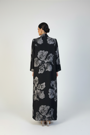 C 2149-01 Black Floral Printed Abaya