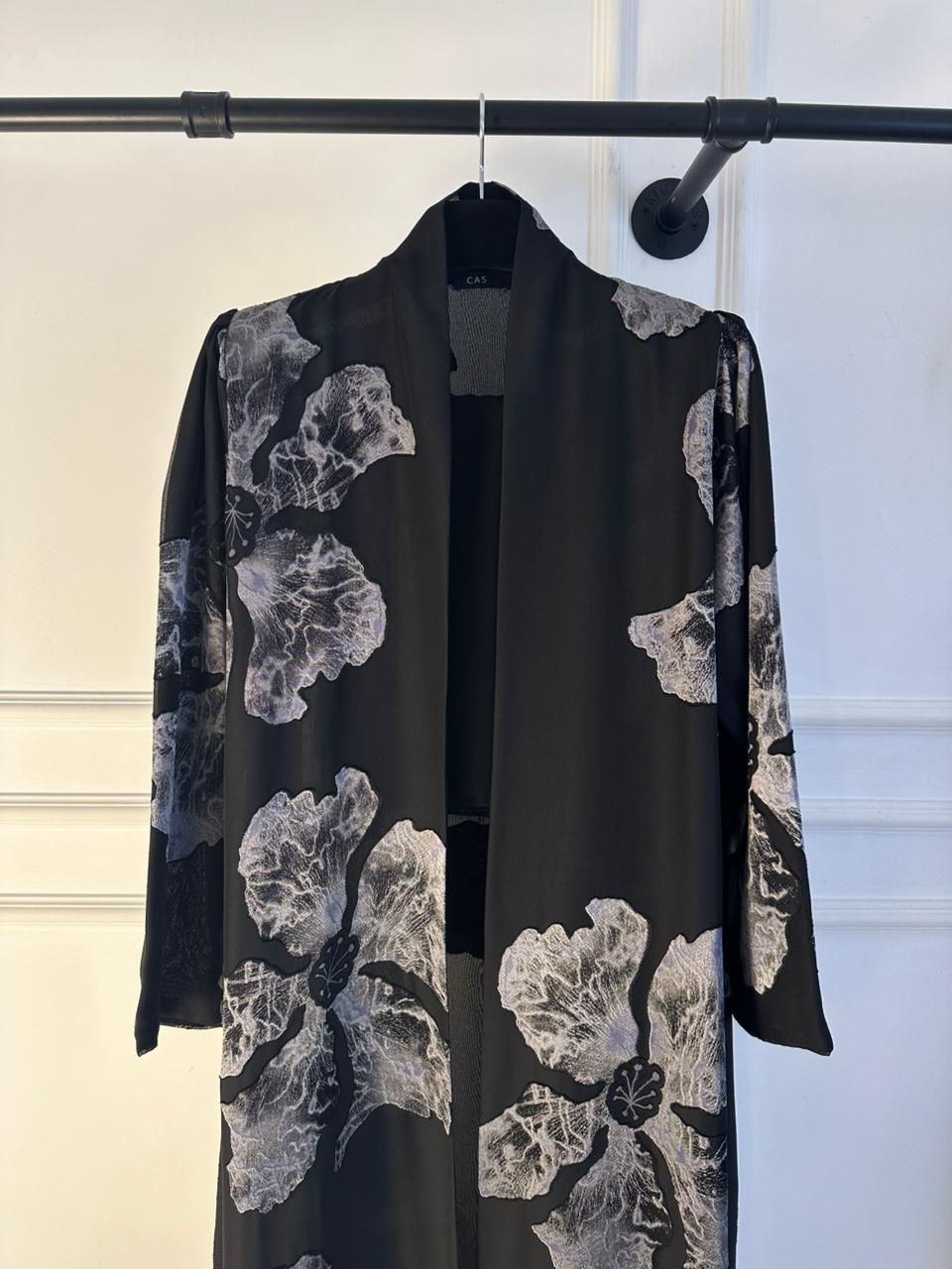 C 2149-01 Black Floral Printed Abaya