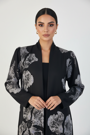 C 2149-01 Black Floral Printed Abaya