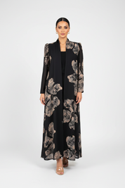 C 2149-02 Black Floral Printed Abaya