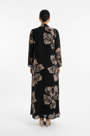 C 2149-02 Black Floral Printed Abaya