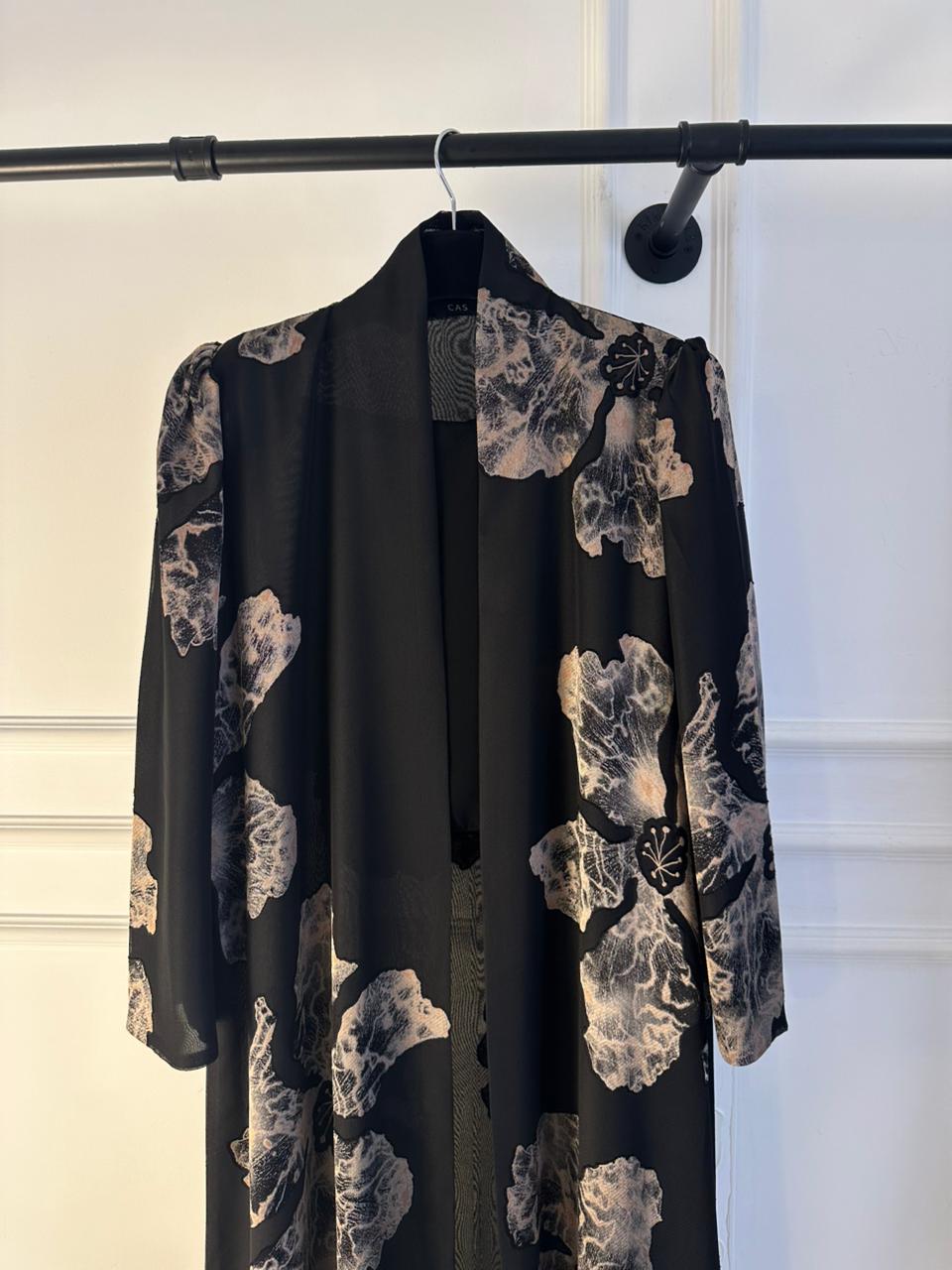 C 2149-02 Black Floral Printed Abaya