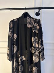 C 2149-02 Black Floral Printed Abaya