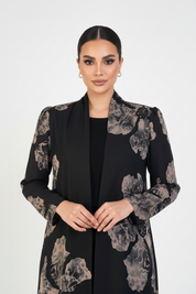 C 2149-02 Black Floral Printed Abaya
