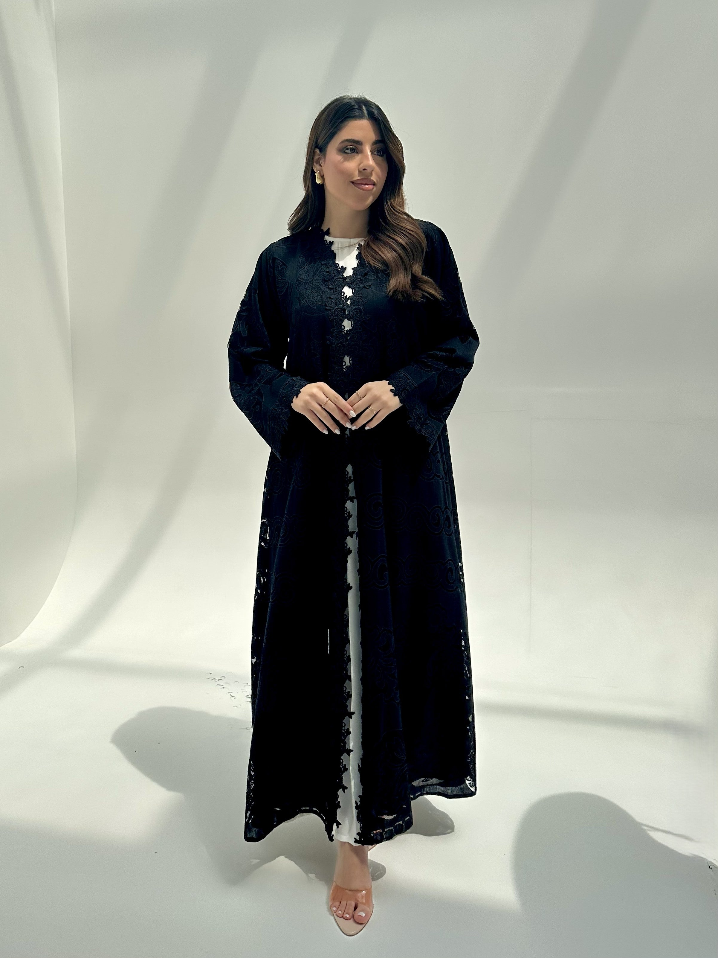 C 2150 Black Dantel Abaya