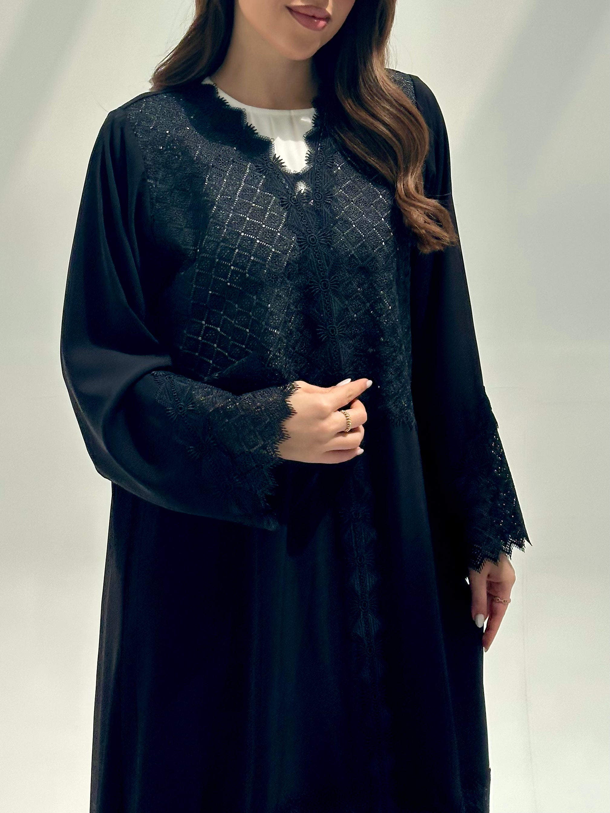 C 2151 Black Crystal Lace Abaya