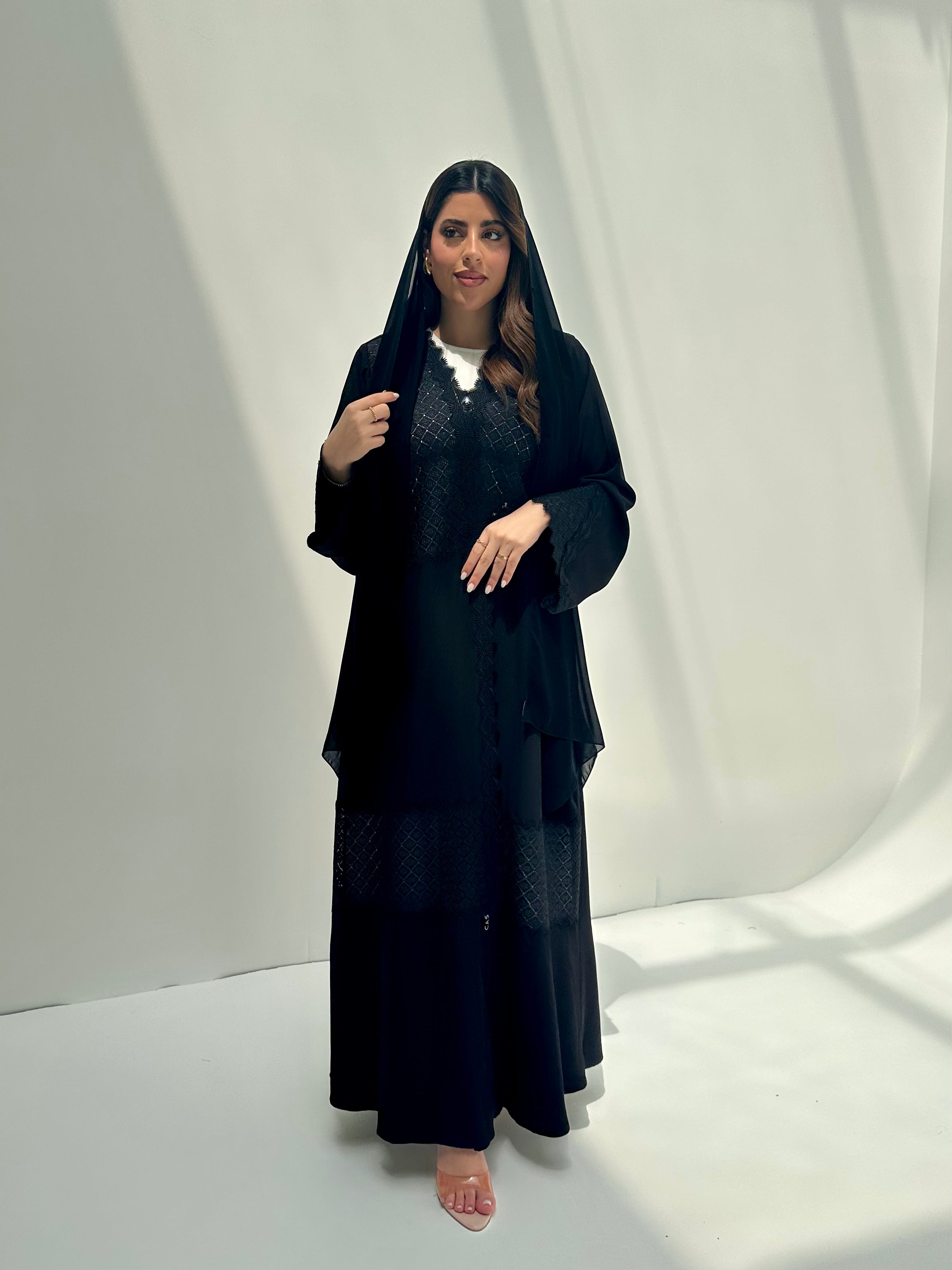 C 2151 Black Crystal Lace Abaya