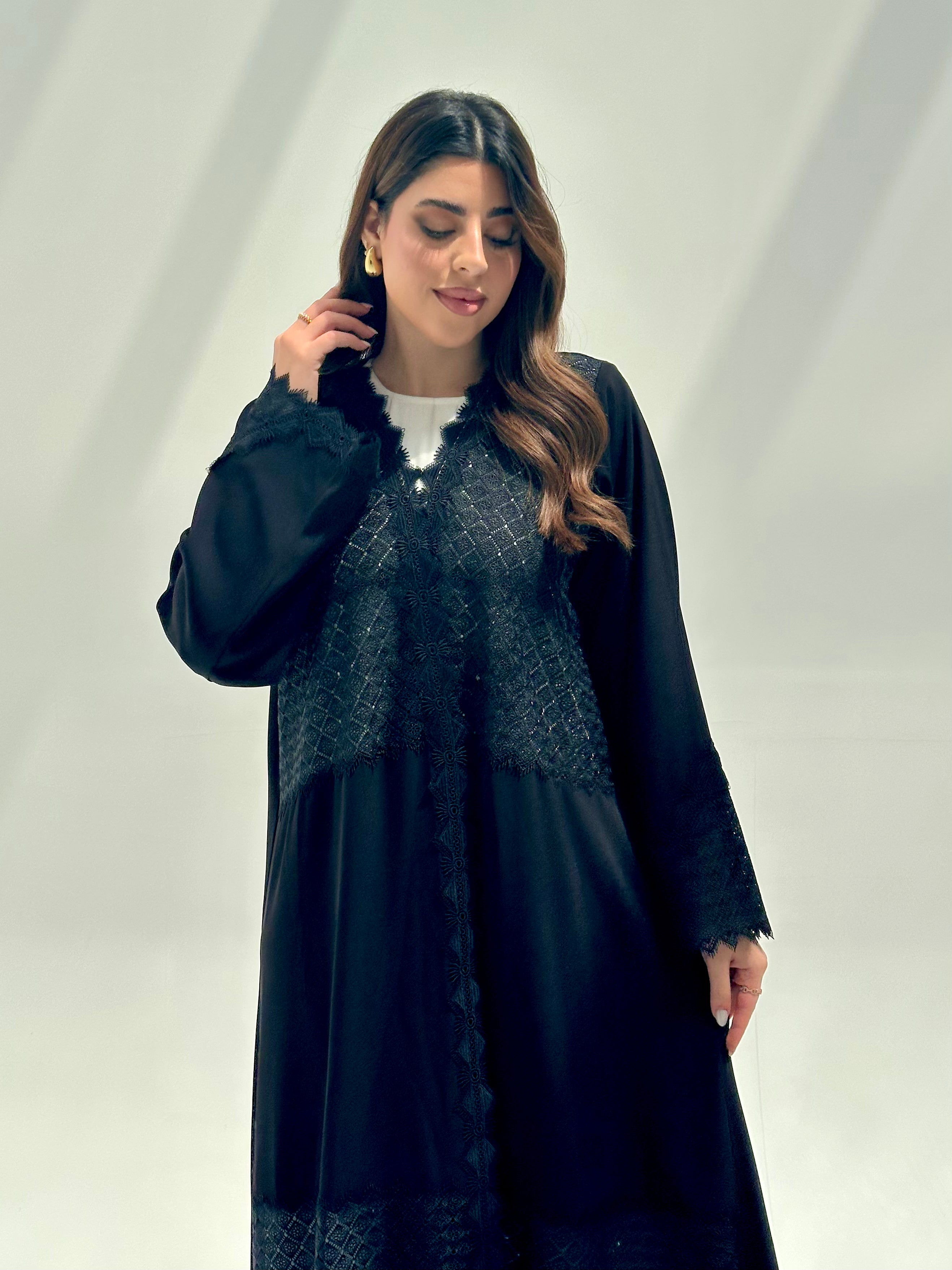 C 2151 Black Crystal Lace Abaya