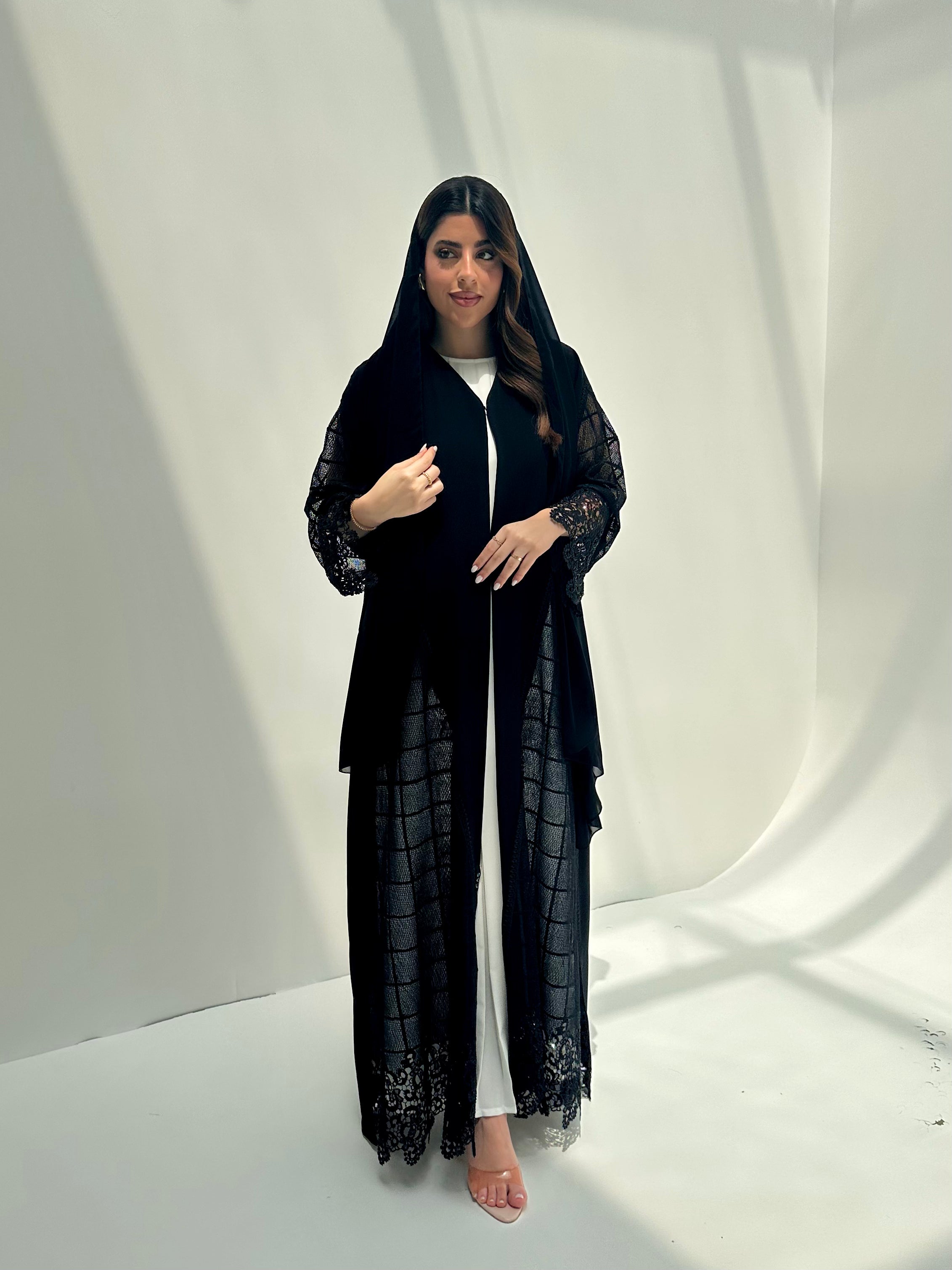 C 2152 Black Crystal Lace Abaya