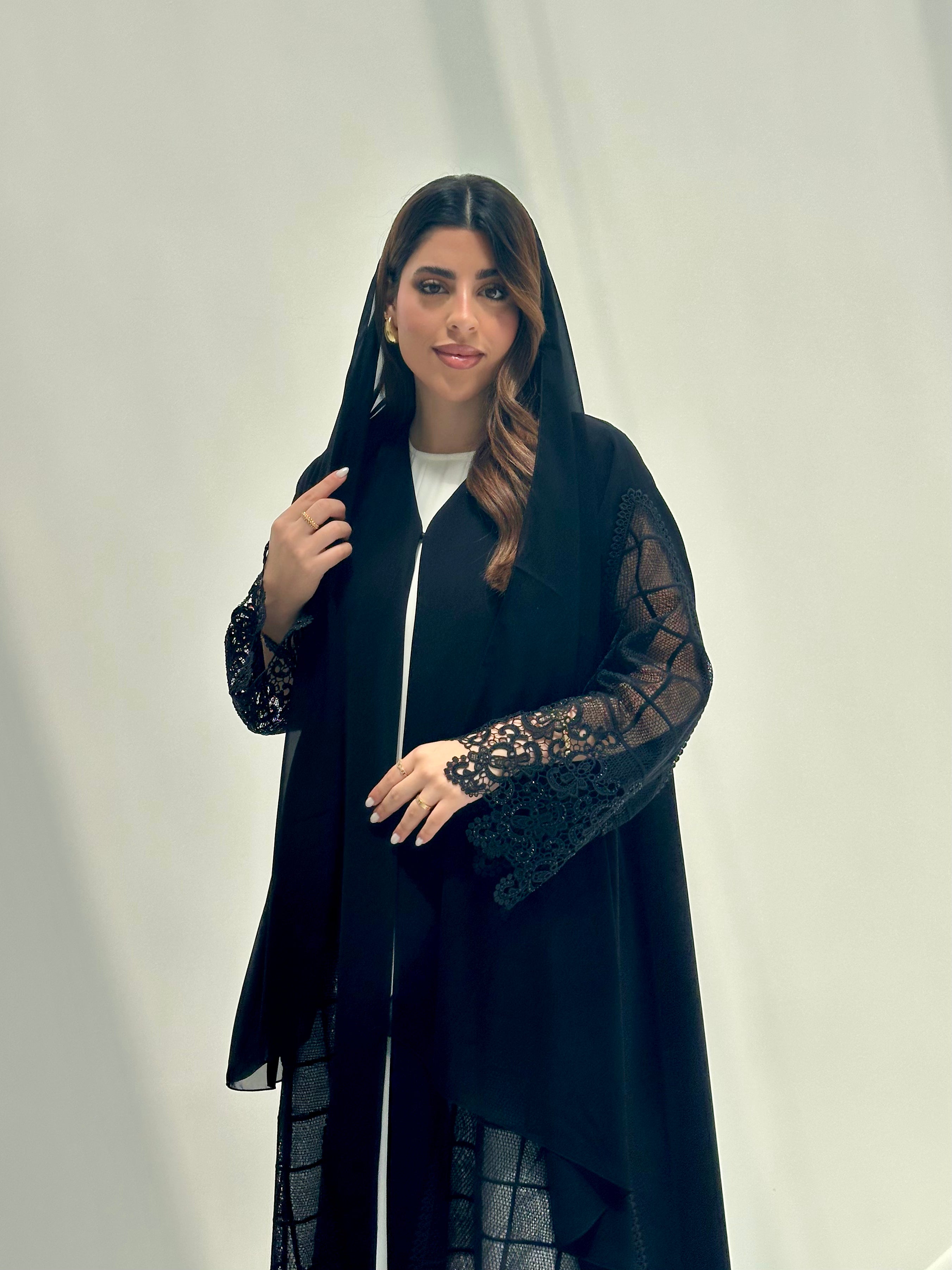 C 2152 Black Crystal Lace Abaya