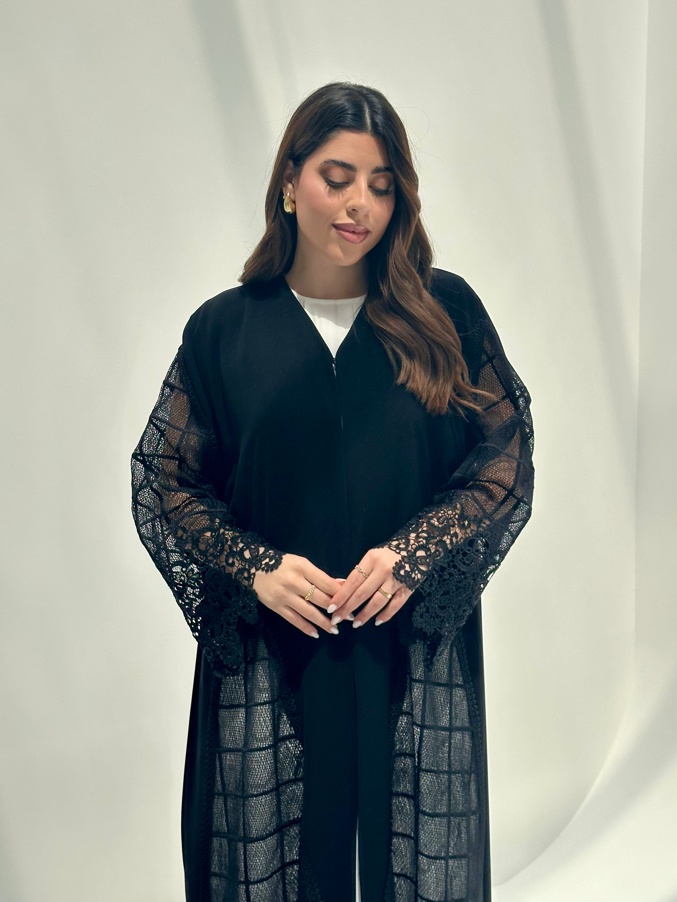 C 2152 Black Crystal Lace Abaya