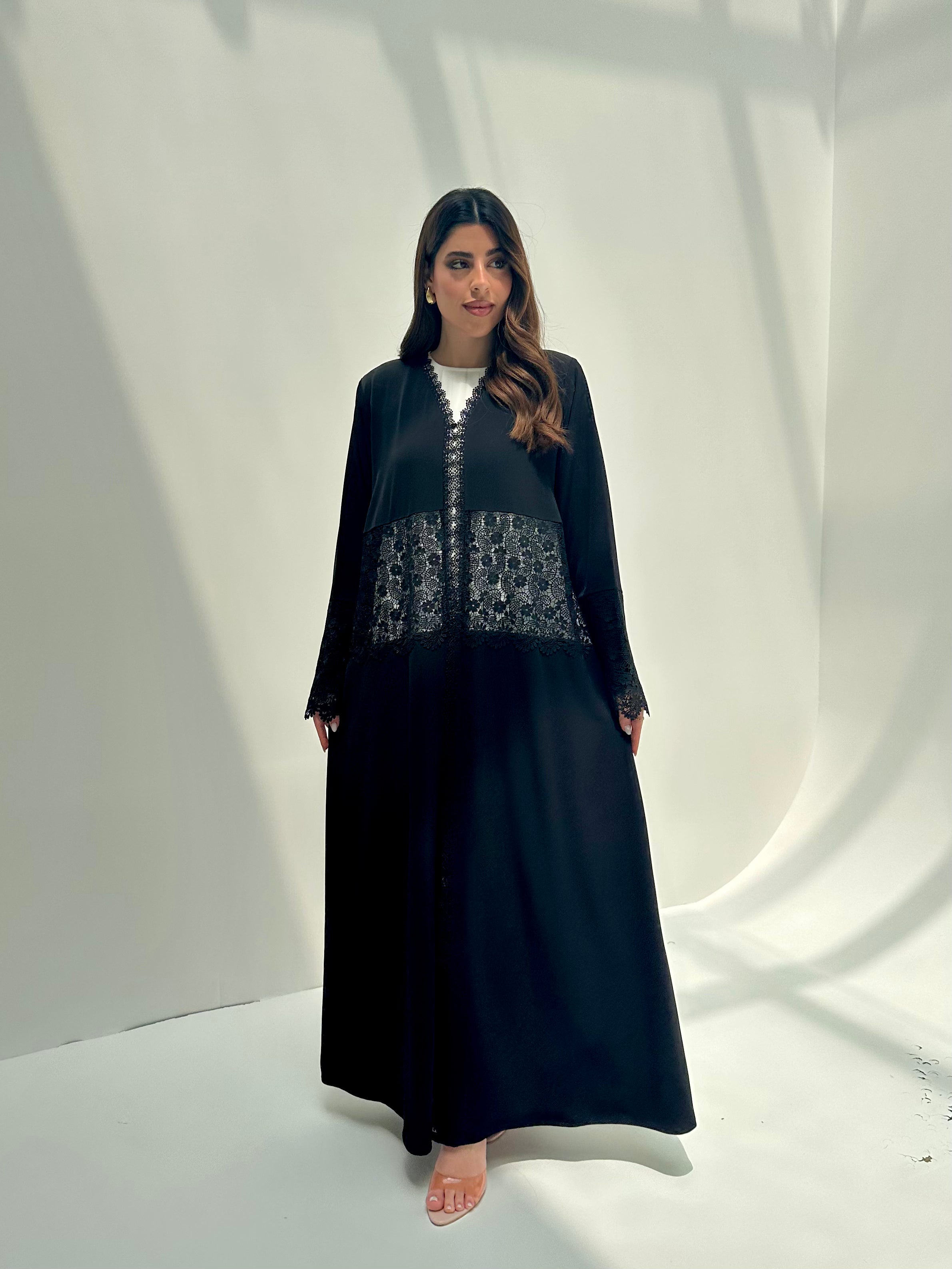 C 2153 Black Floral Lace Abaya