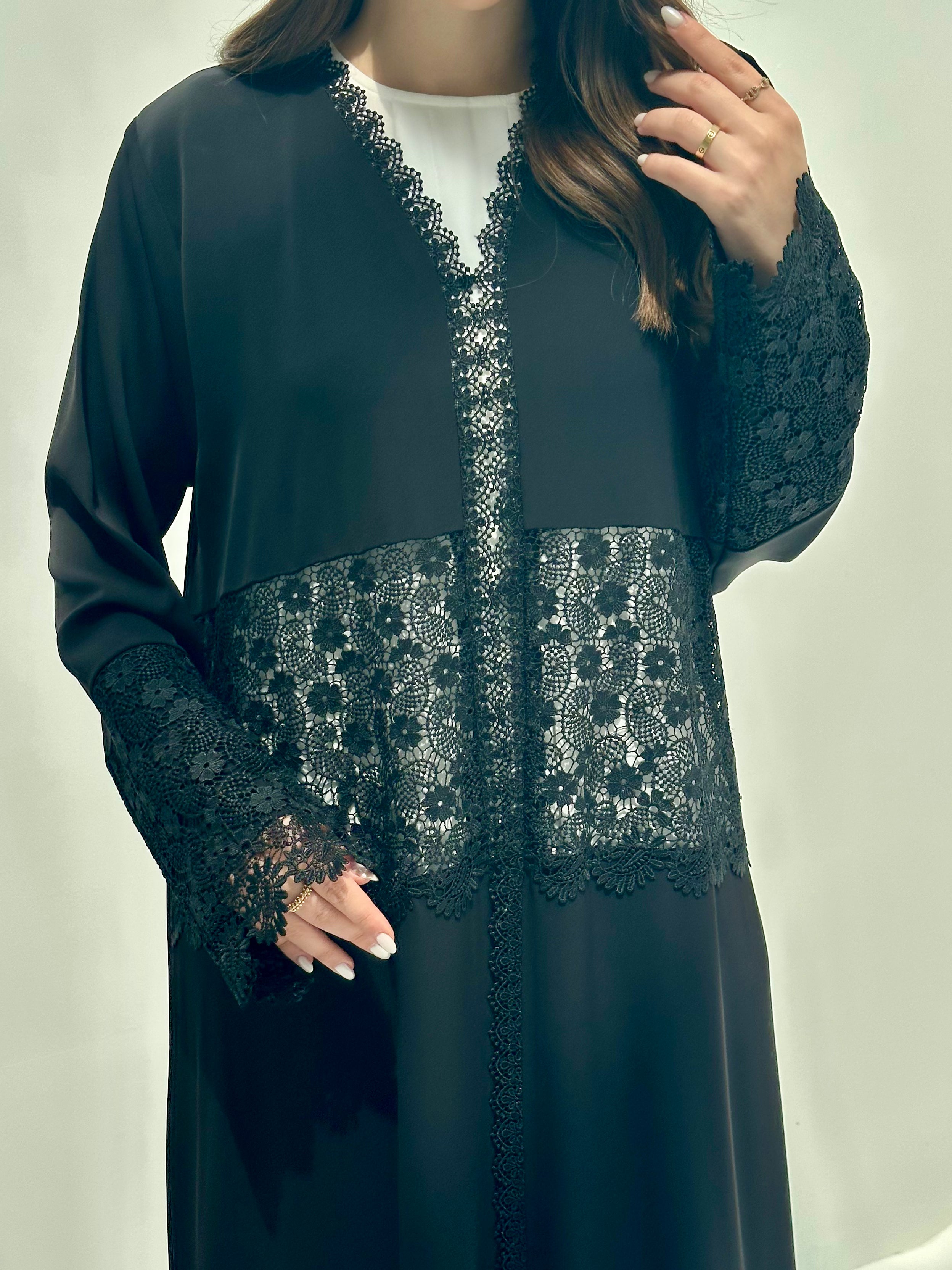 C 2153 Black Floral Lace Abaya