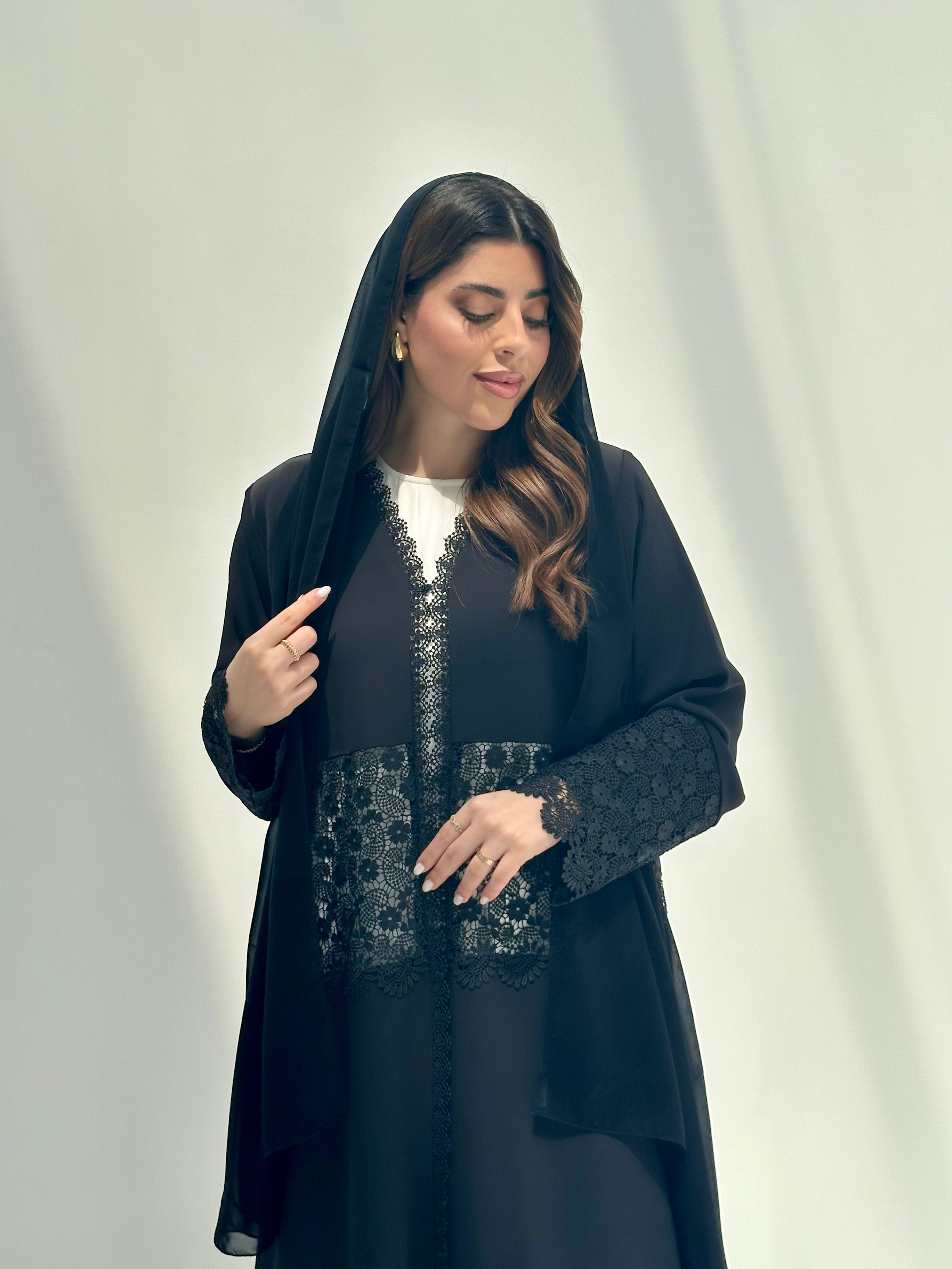 C 2153 Black Floral Lace Abaya