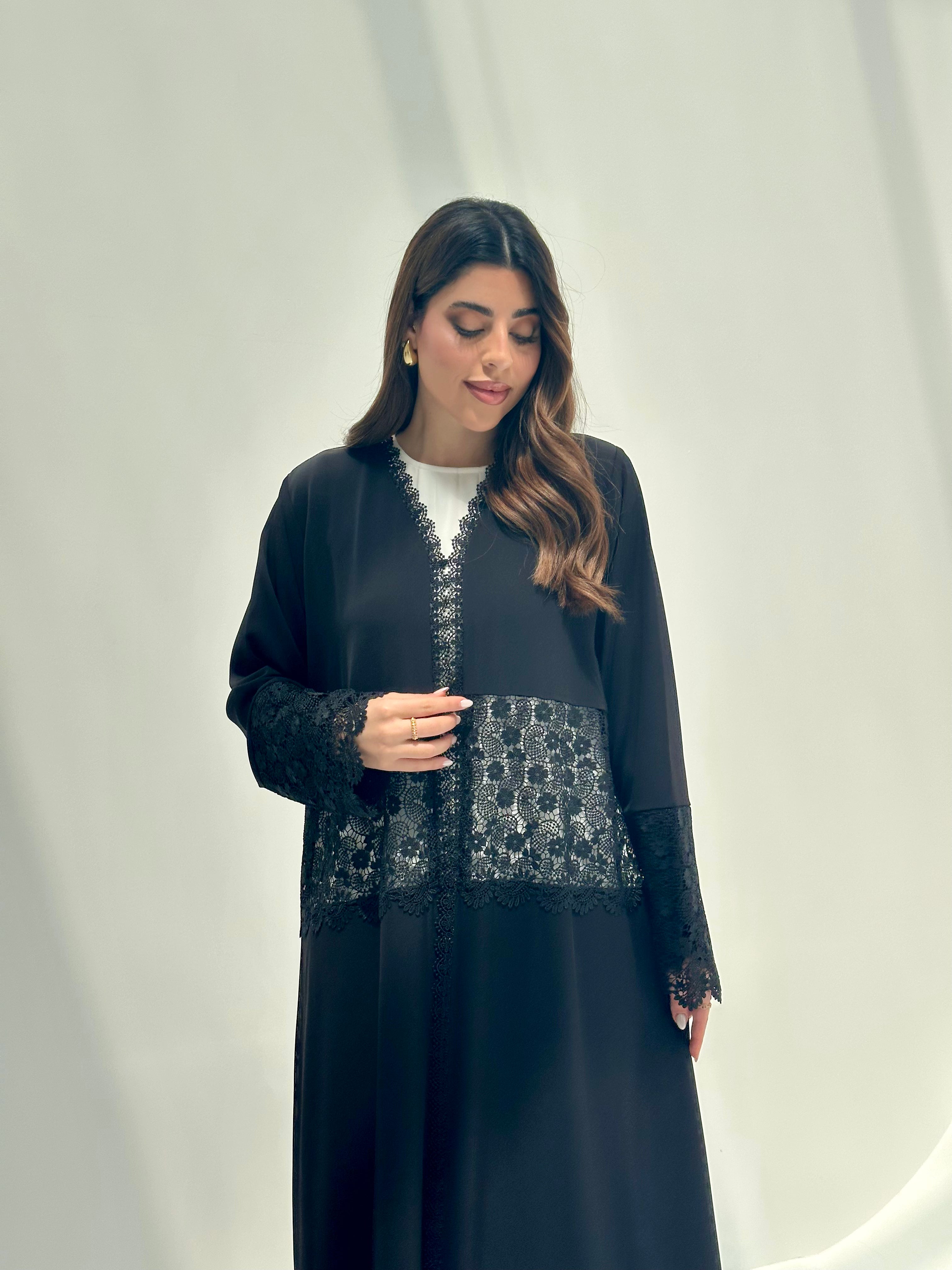 C 2153 Black Floral Lace Abaya