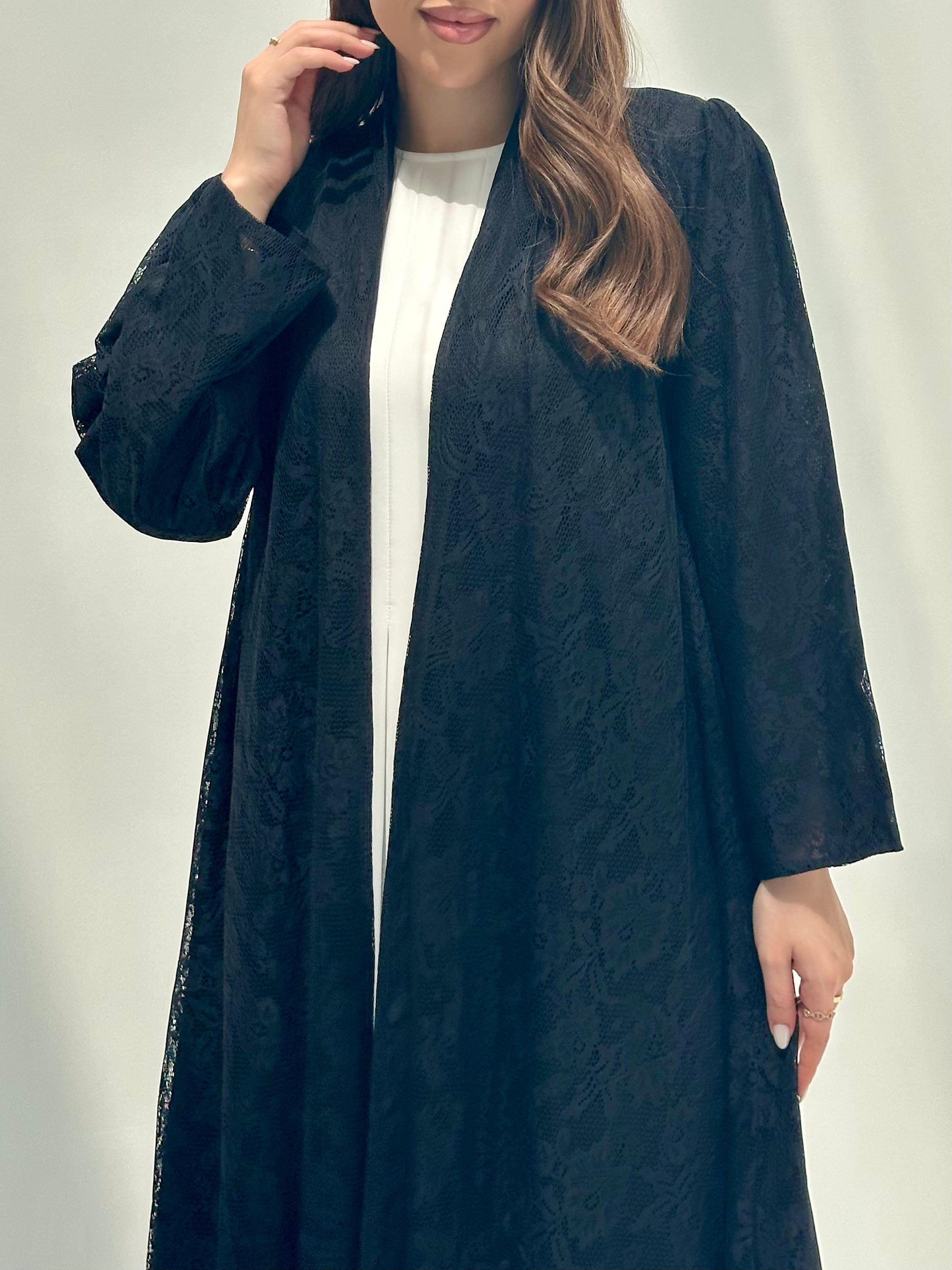 C 2155 Black Dantel Abaya