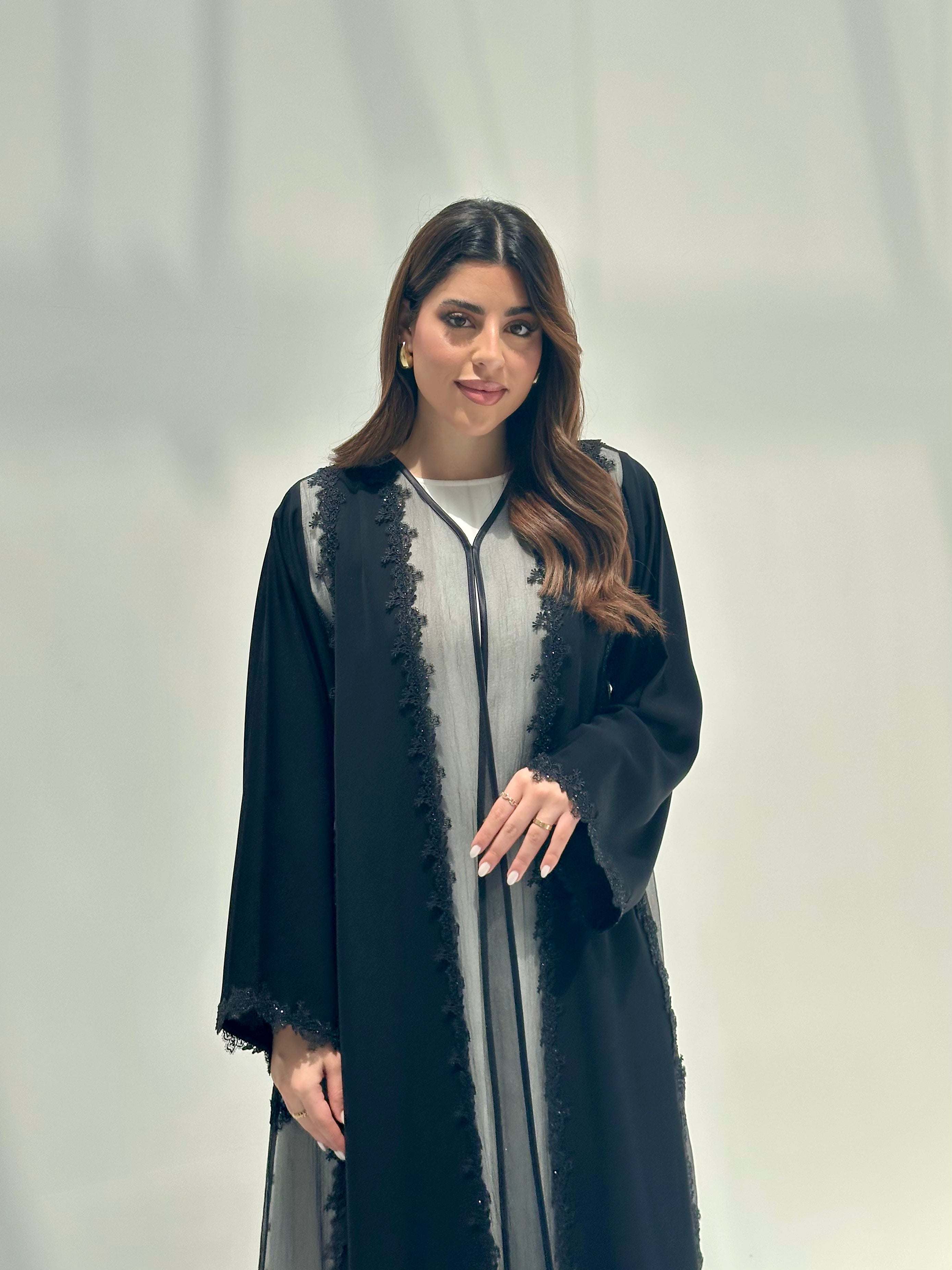 C 2159 Black Crystal Dantel Abaya