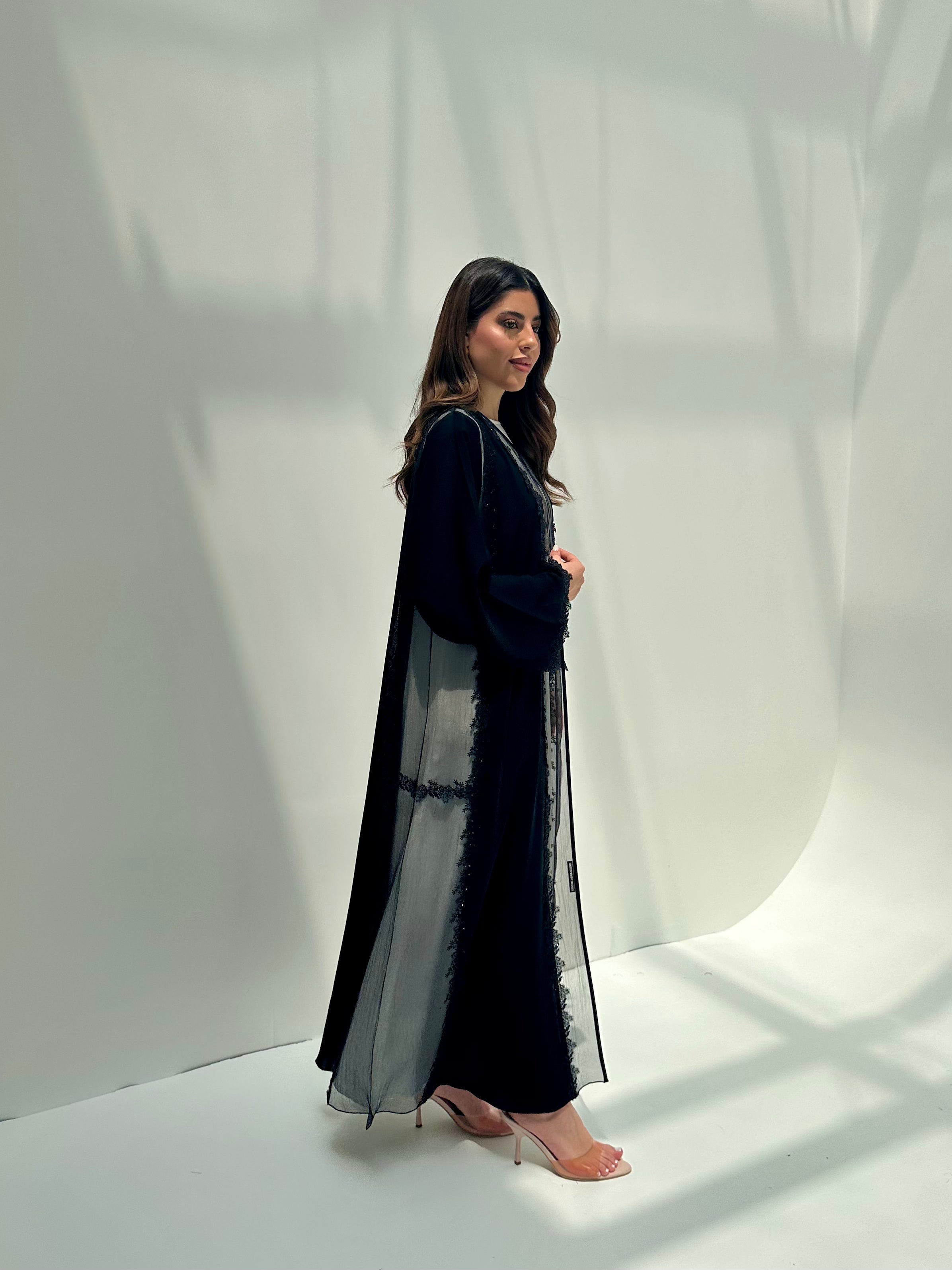 C 2159 Black Crystal Dantel Abaya