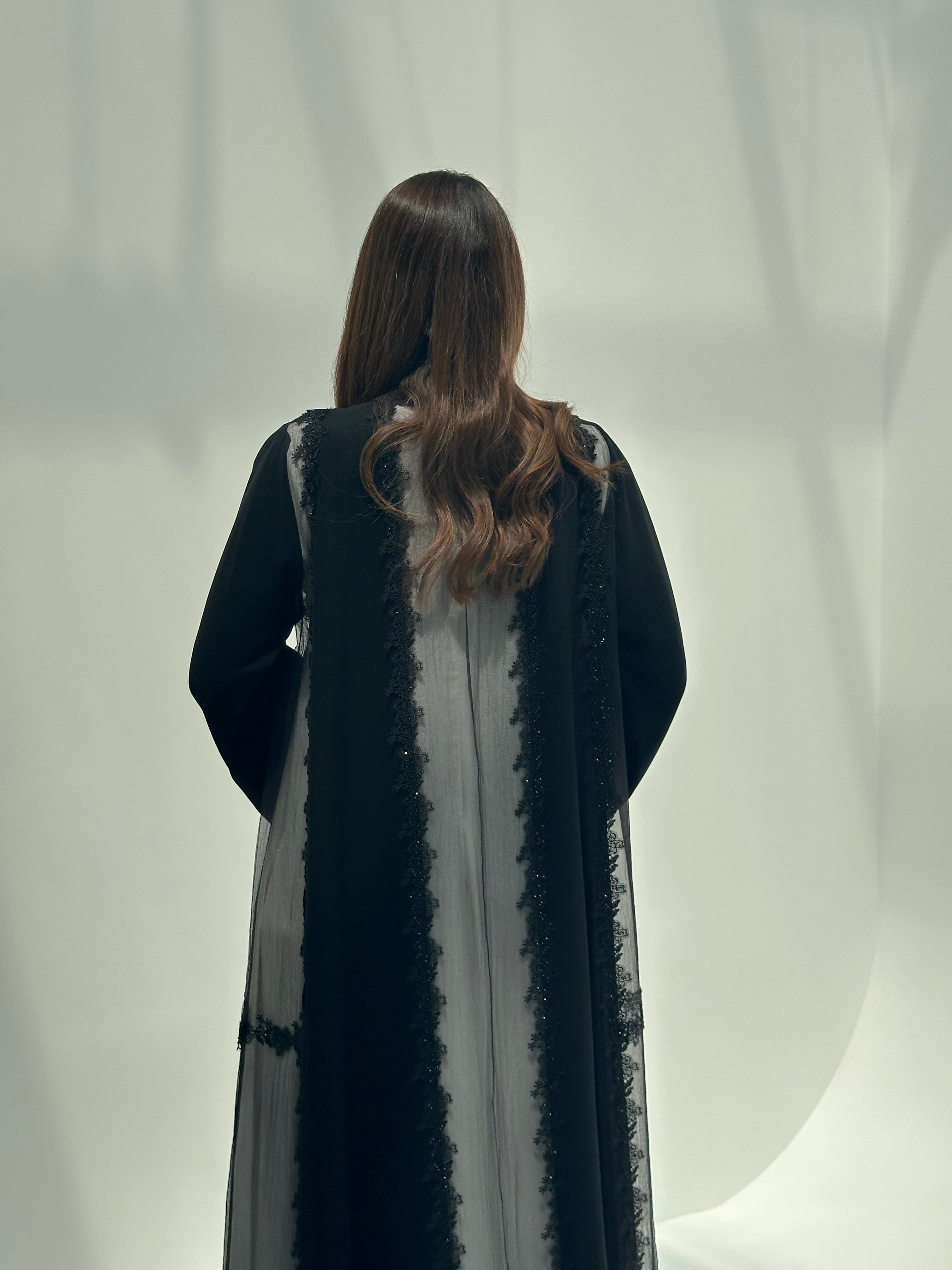 C 2159 Black Crystal Dantel Abaya
