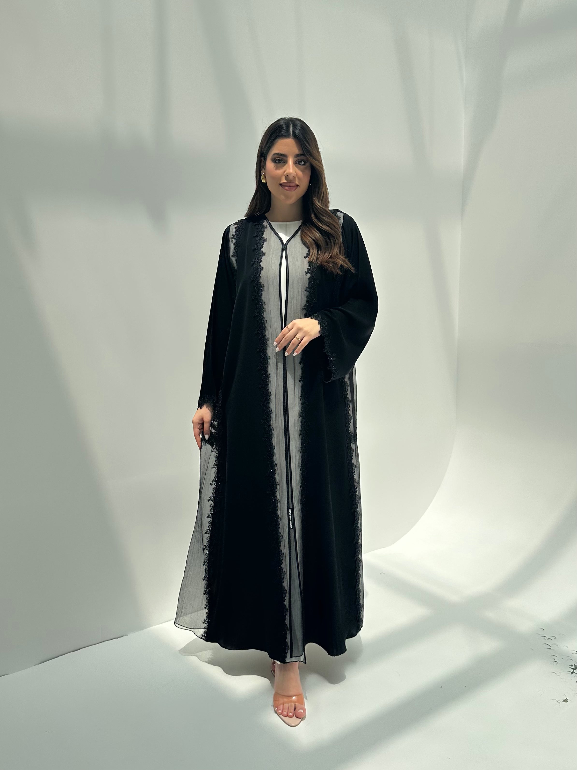 C 2159 Black Crystal Dantel Abaya