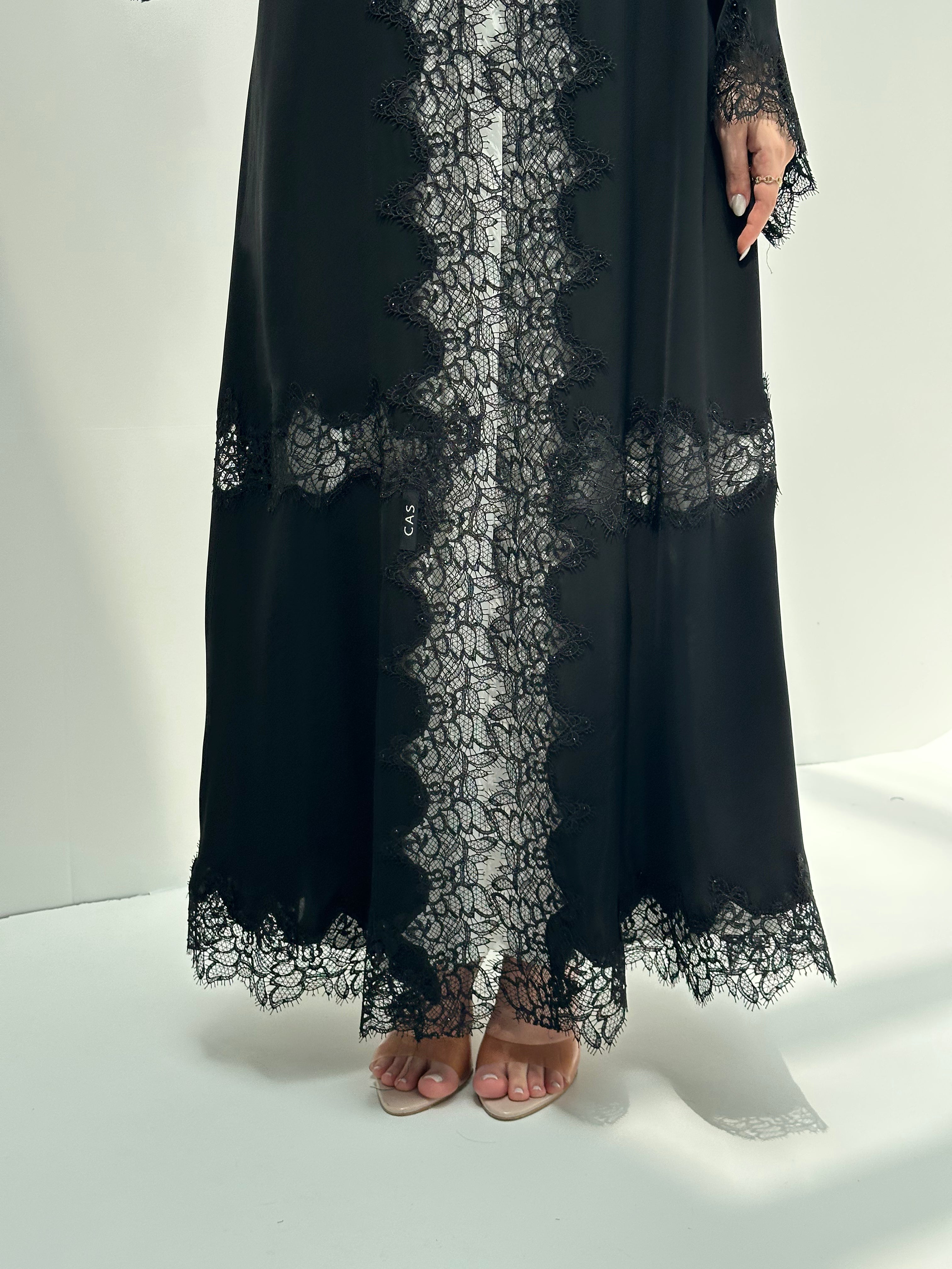 C 2160 Black Crystal Lace Abaya