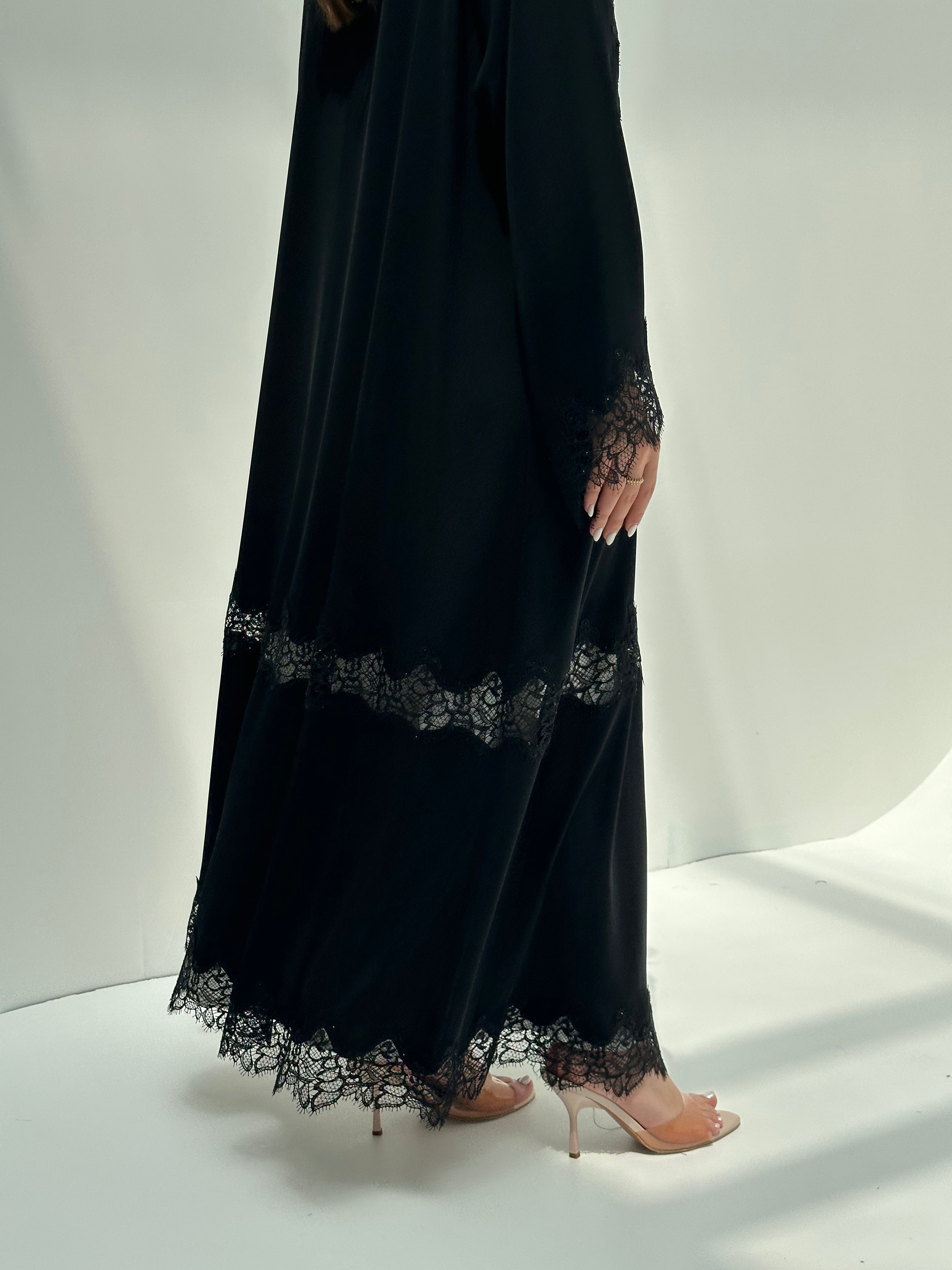 C 2160 Black Crystal Lace Abaya