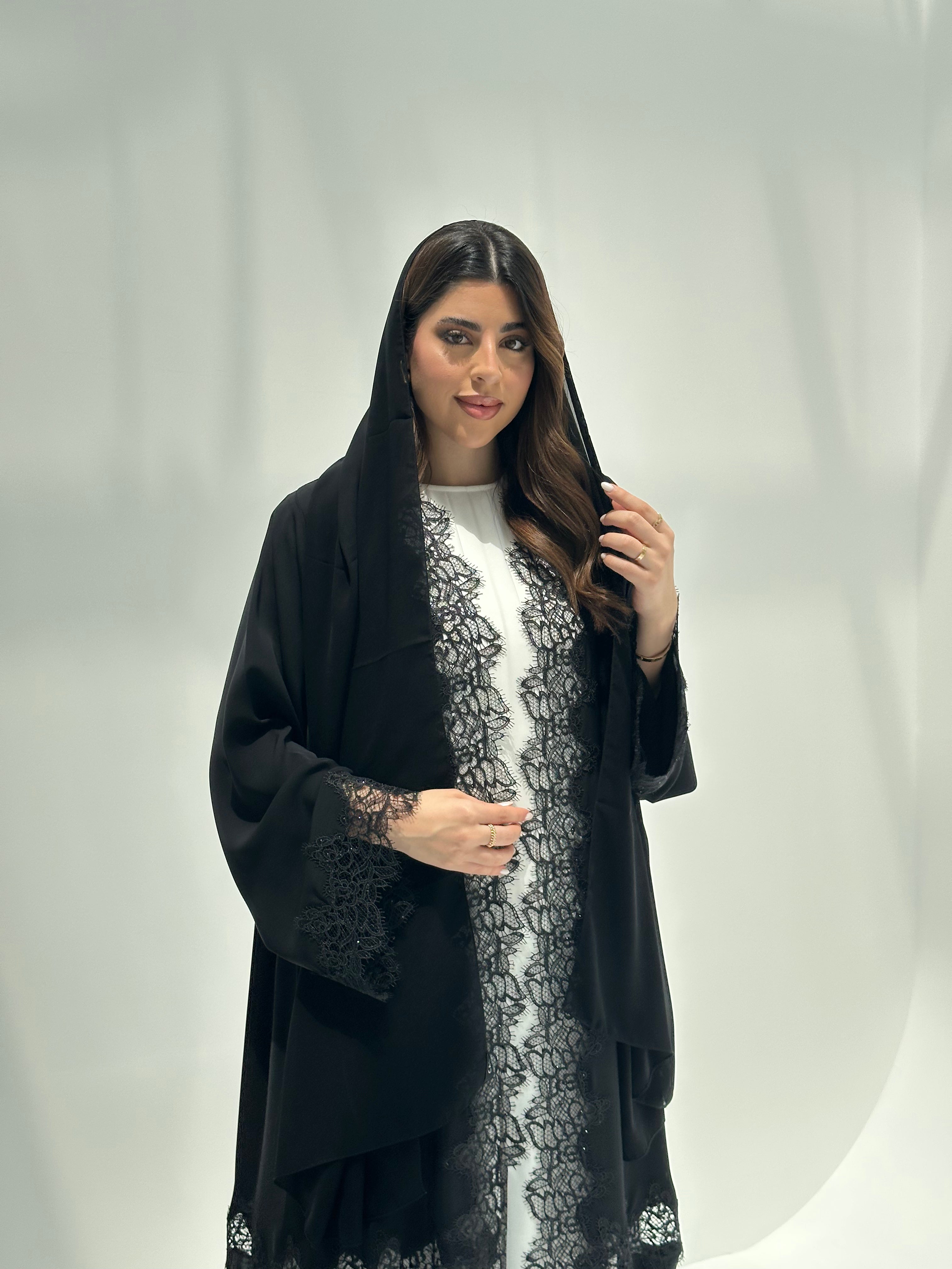 C 2160 Black Crystal Lace Abaya