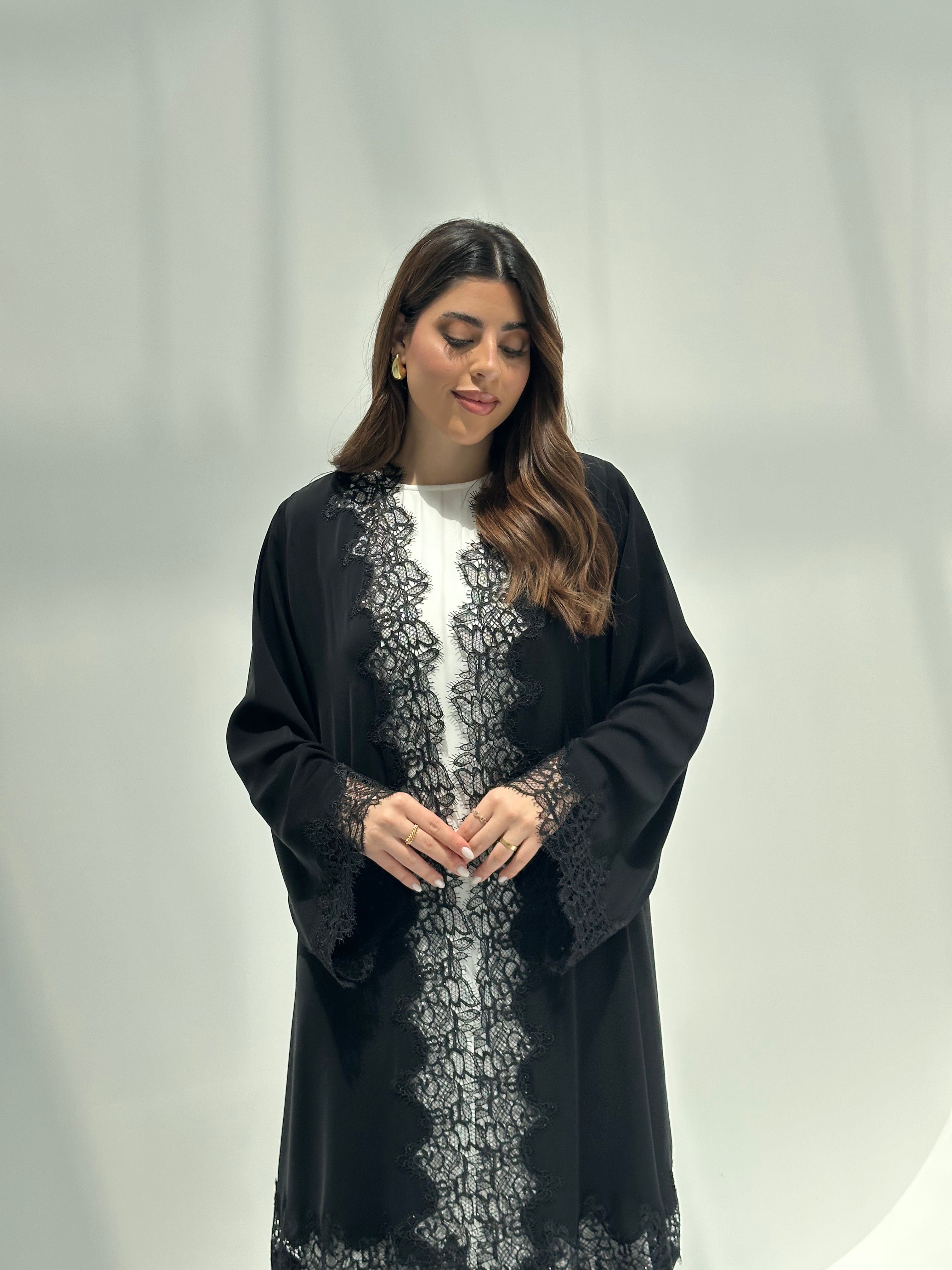 C 2160 Black Crystal Lace Abaya