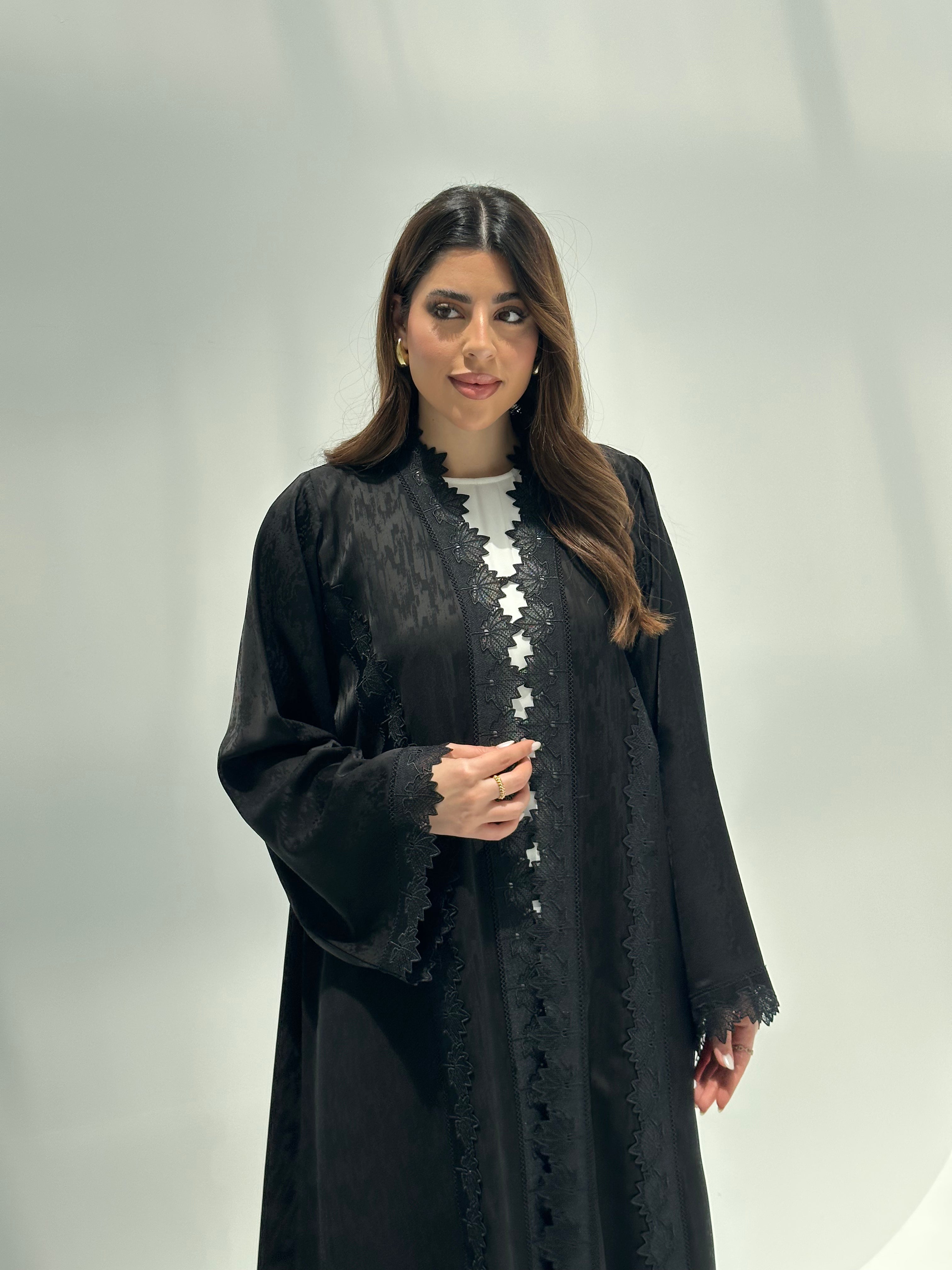 C 2163 Black Lace Abaya