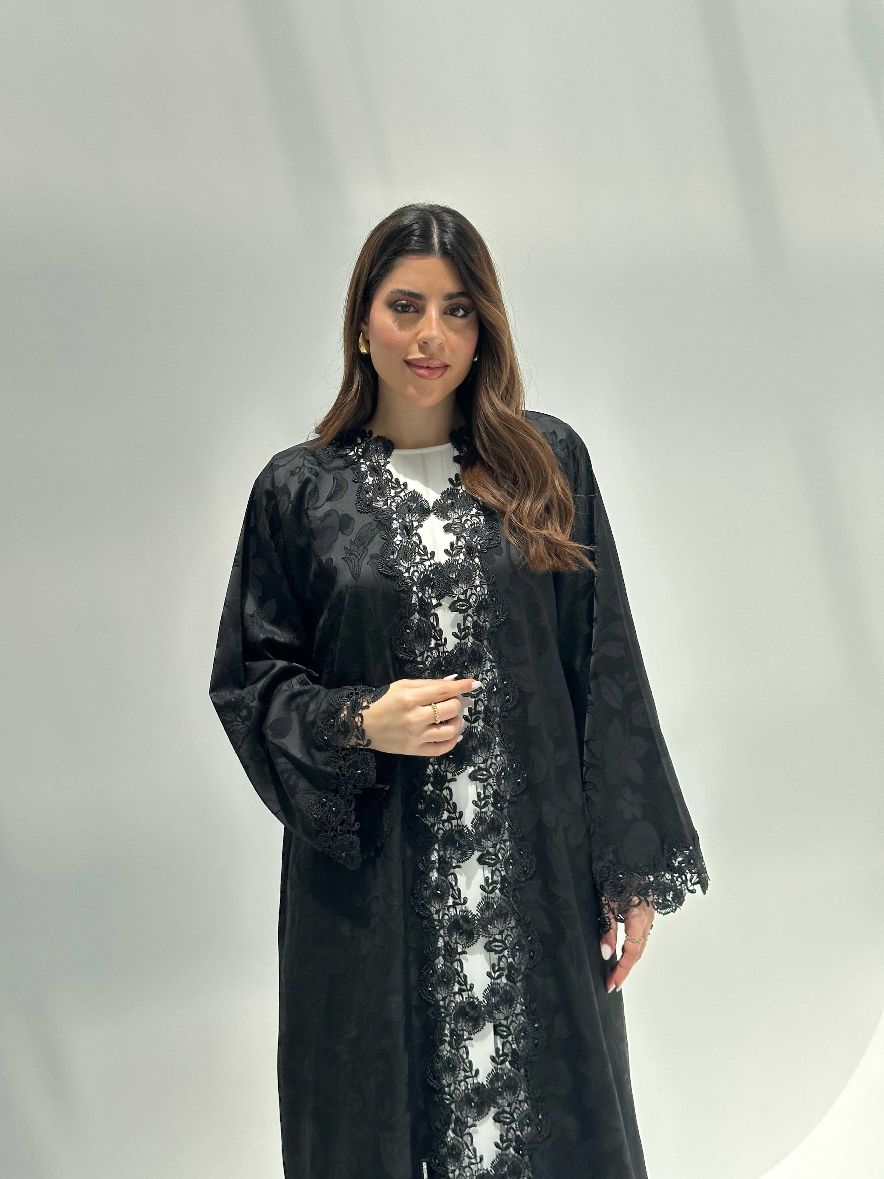 C 2164 Black Floral Lace Abaya