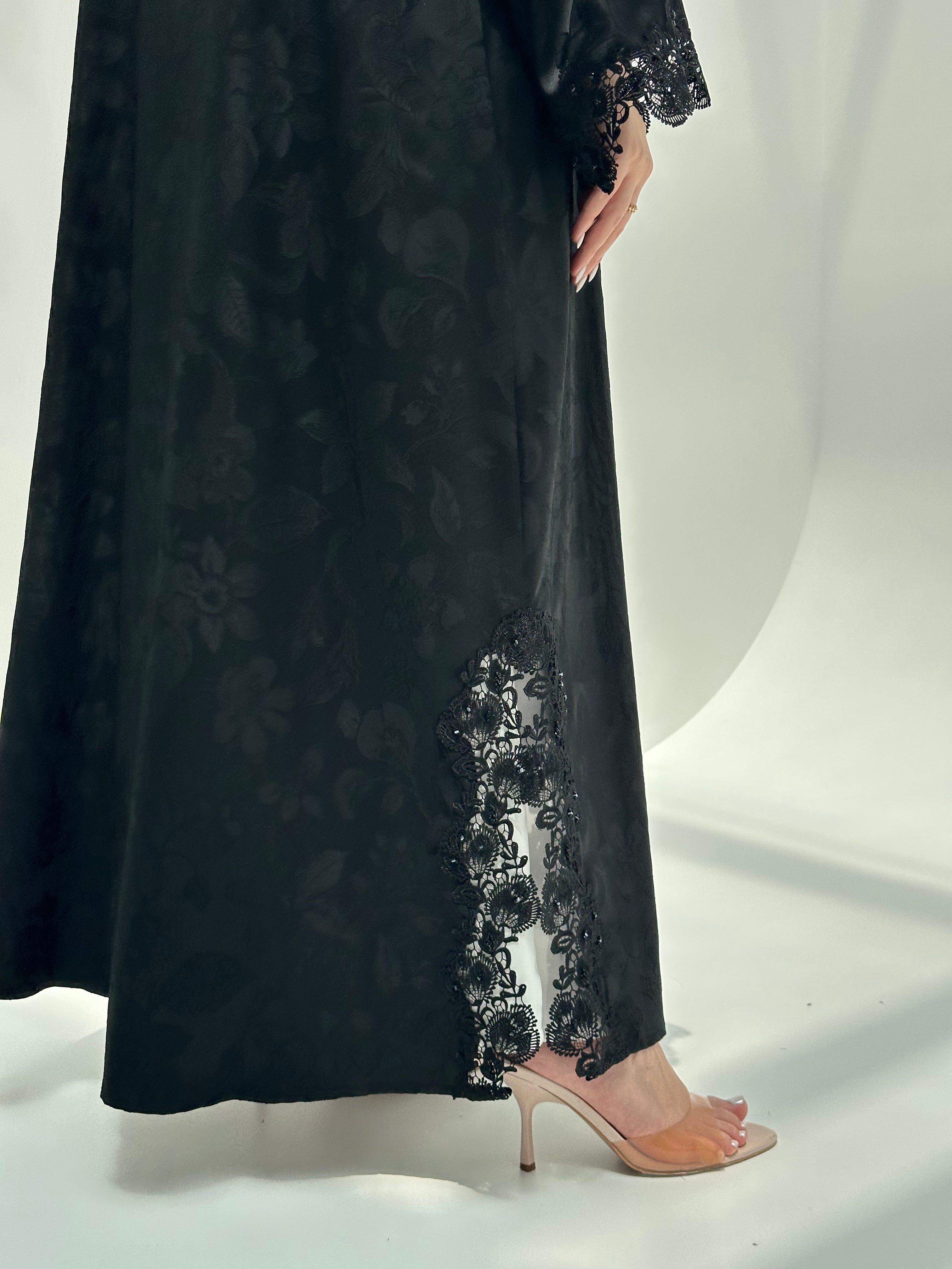 C 2164 Black Floral Lace Abaya