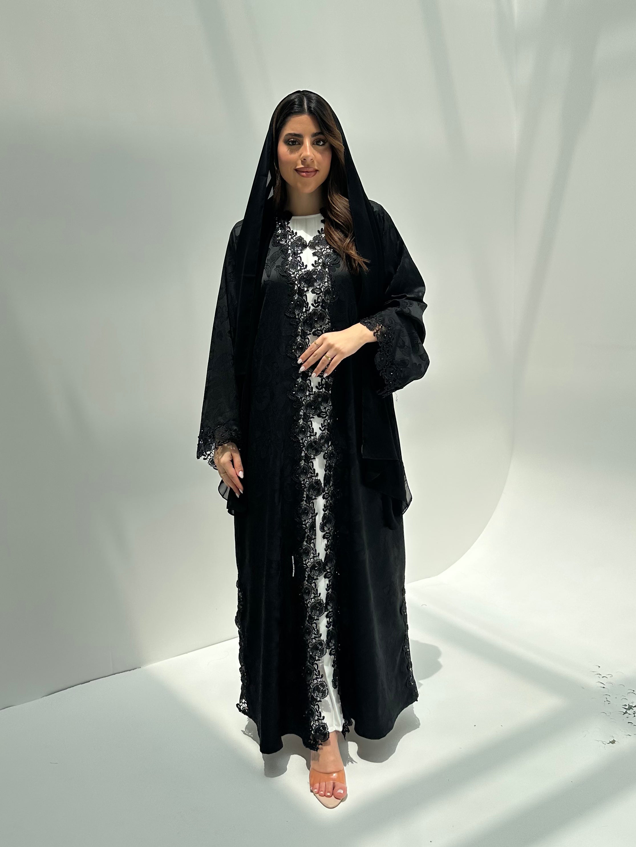 C 2164 Black Floral Lace Abaya