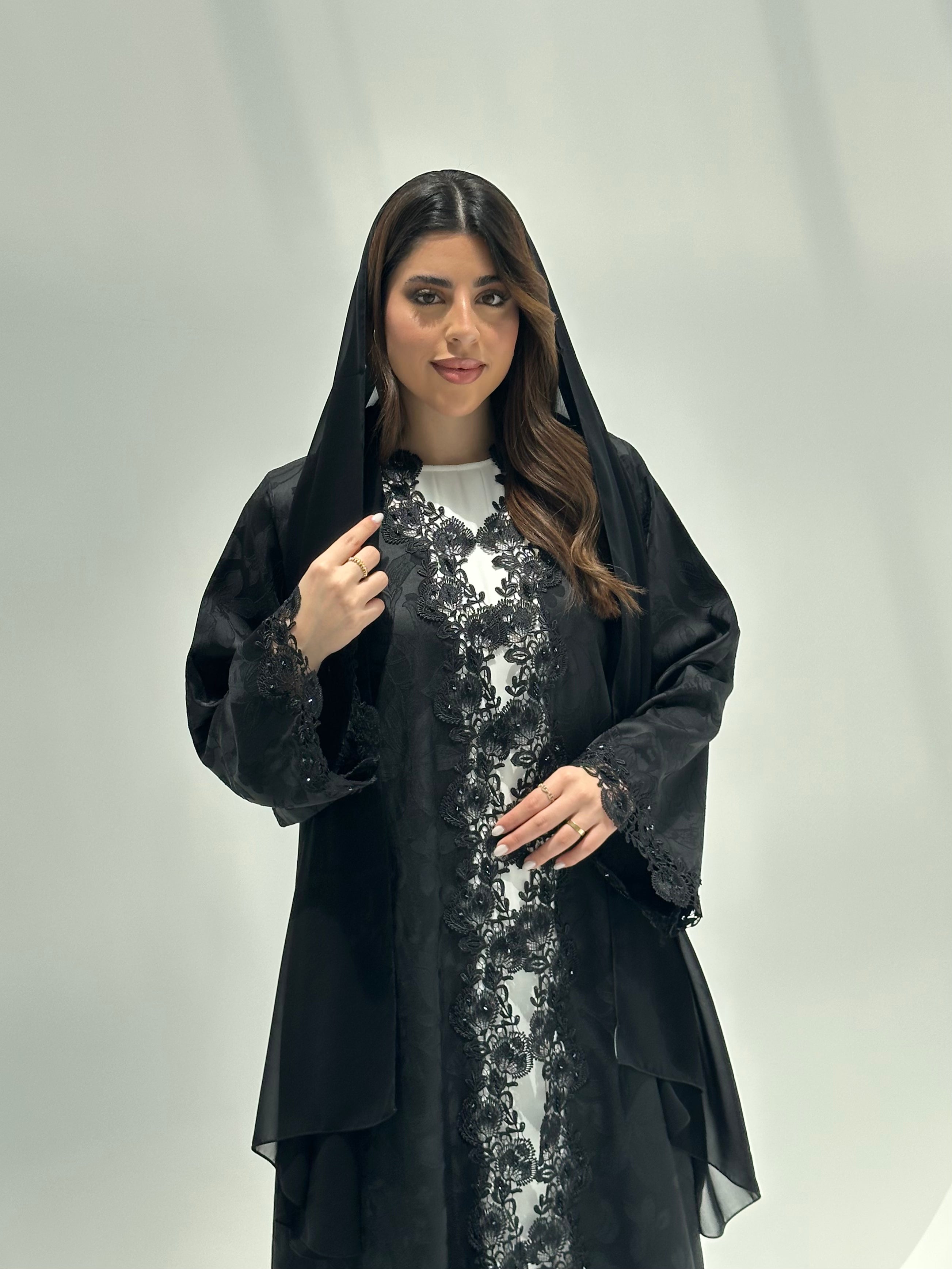 C 2164 Black Floral Lace Abaya