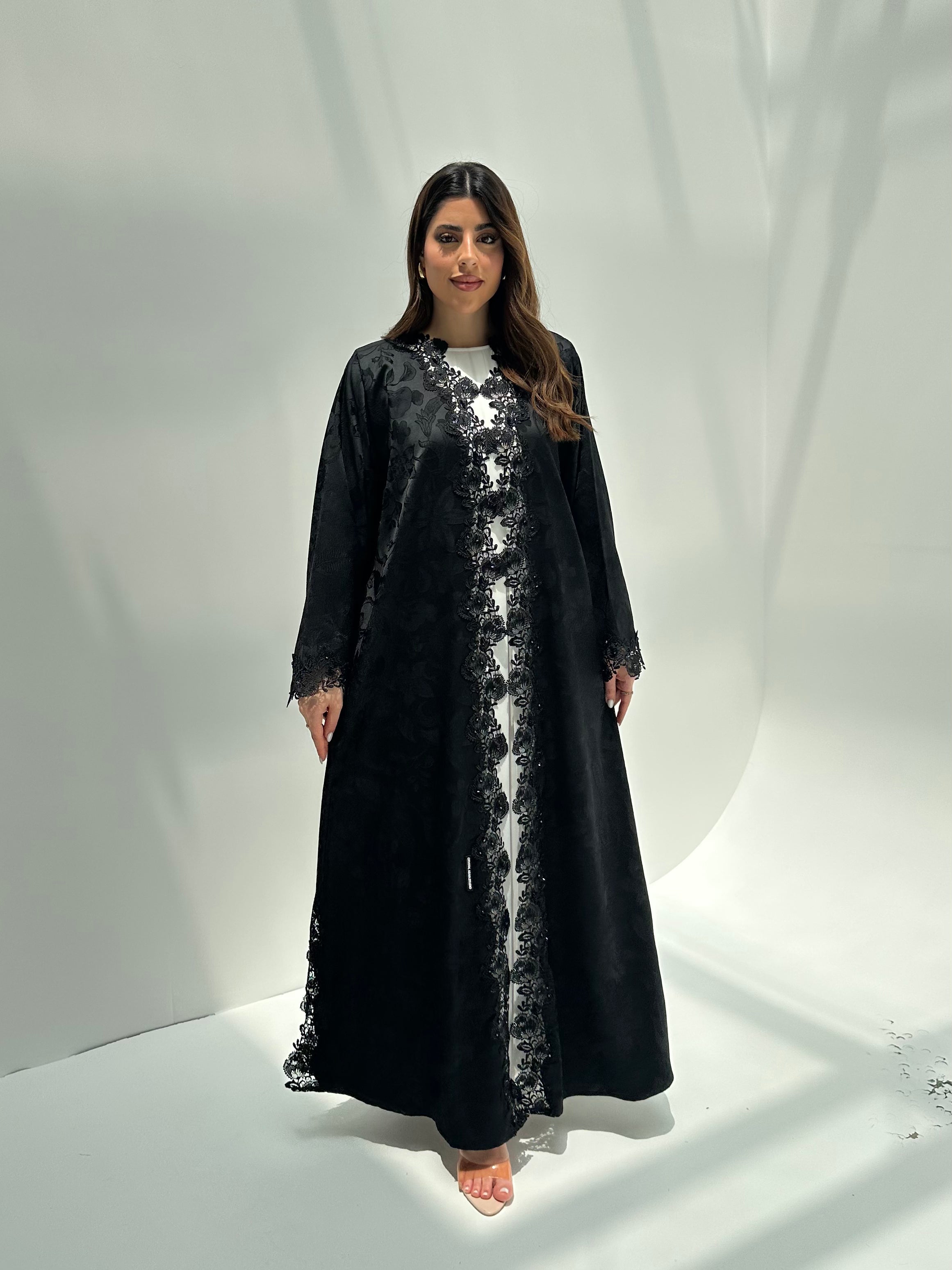C 2164 Black Floral Lace Abaya