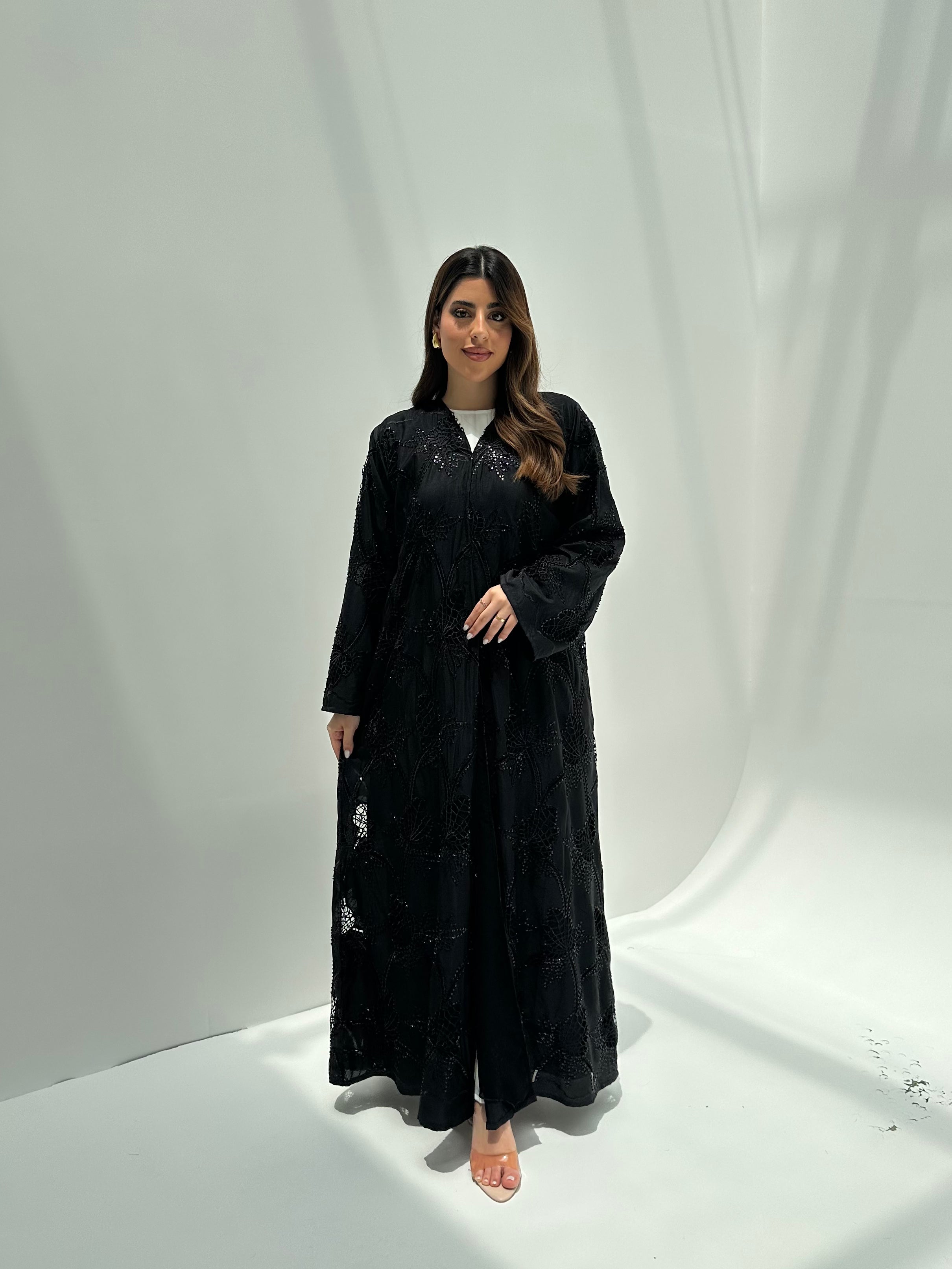 C 2165 Black Beaded Dantel Abaya
