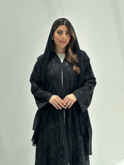 C 2165 Black Beaded Dantel Abaya