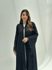 C 2166 Black Crystal Dantel Eid Abaya