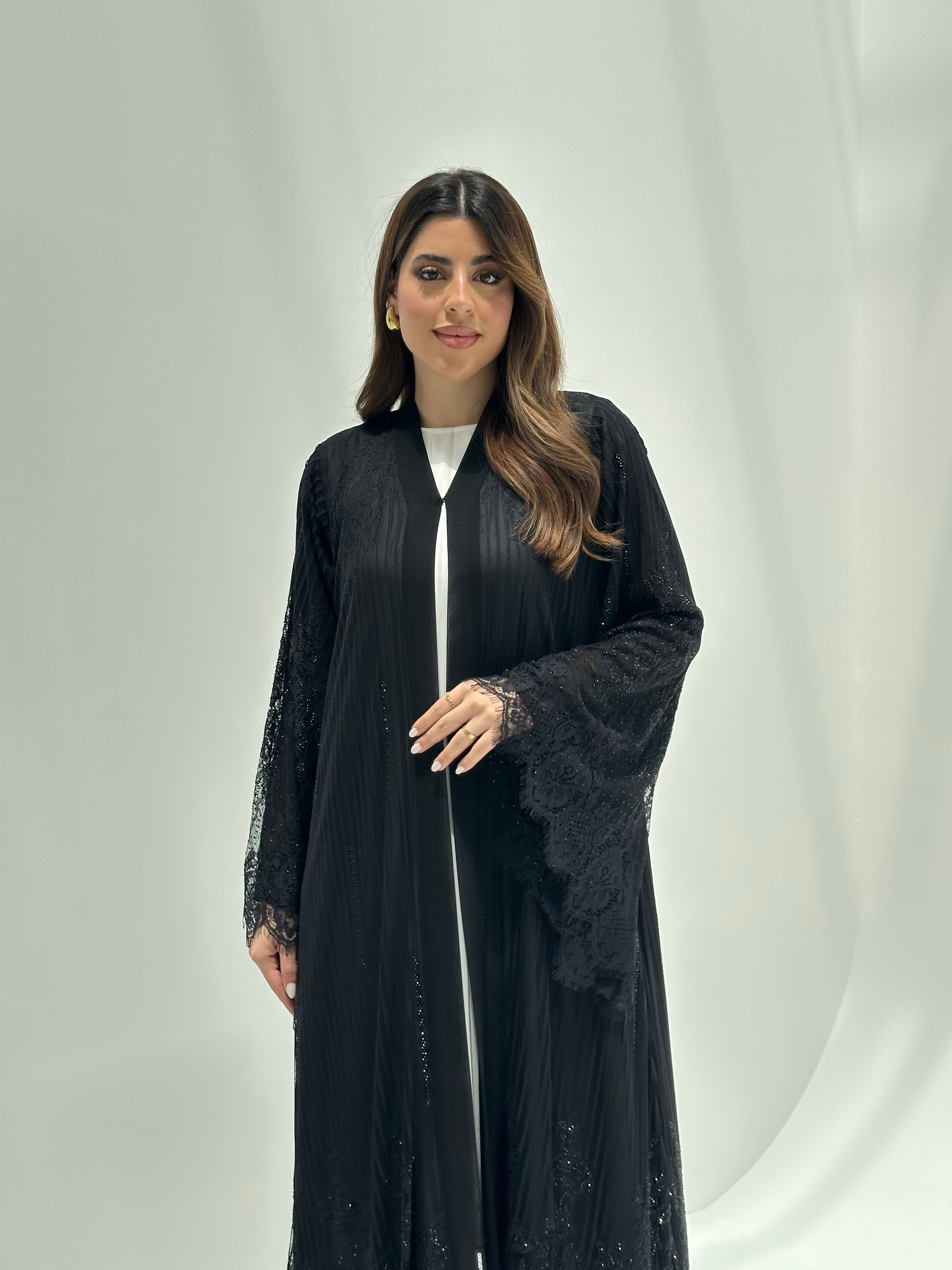 C 2166 Black Crystal Dantel Eid Abaya