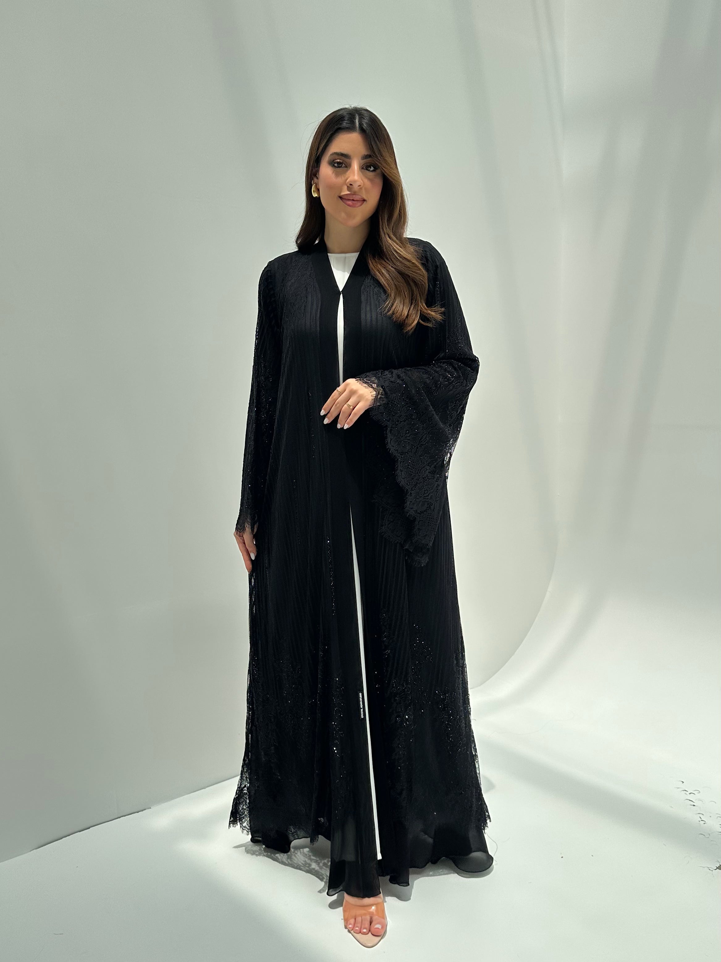 C 2166 Black Crystal Dantel Eid Abaya